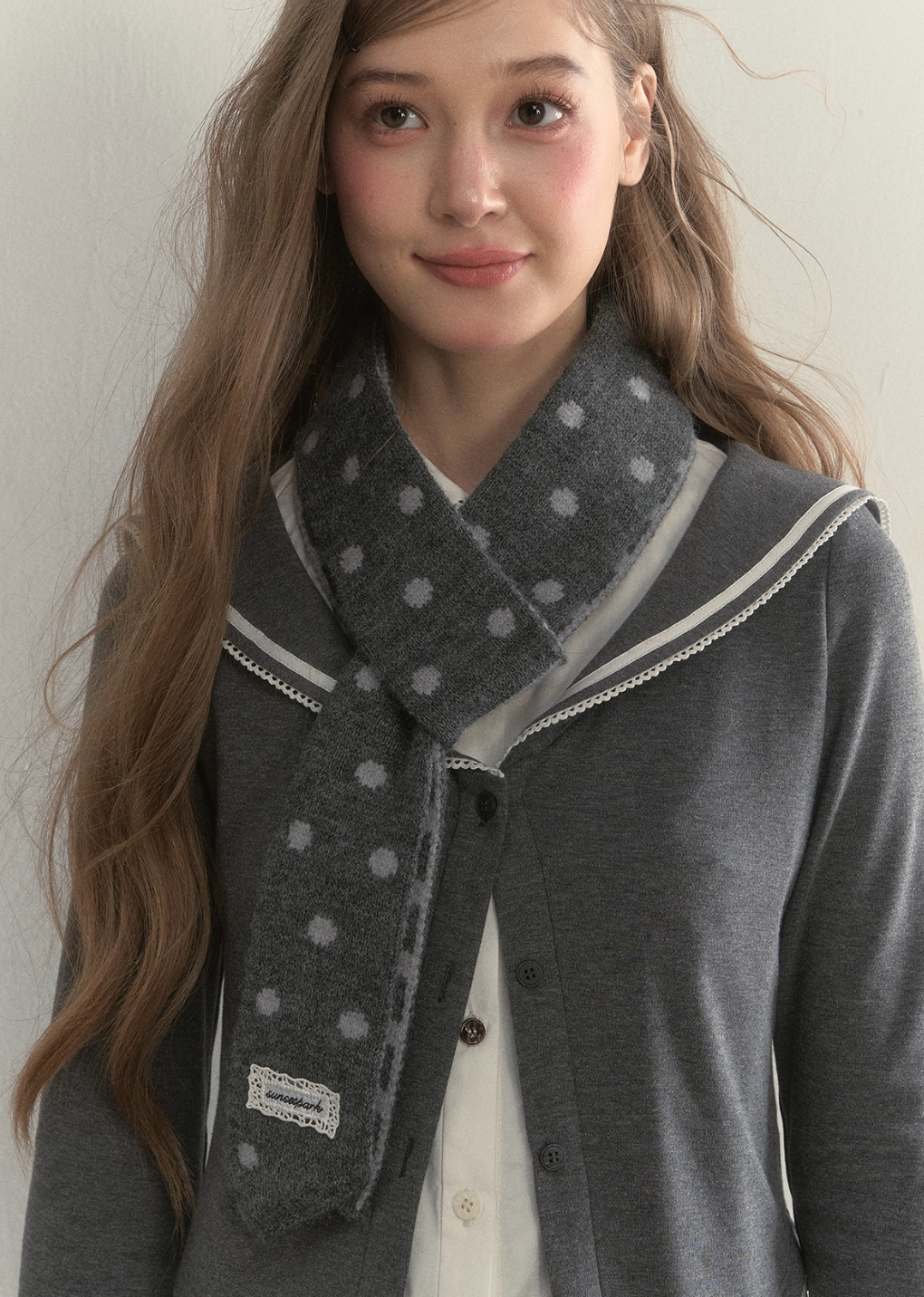 SUNSETPARK trendy retro knitted long scarf with autumn/winter ribbons.