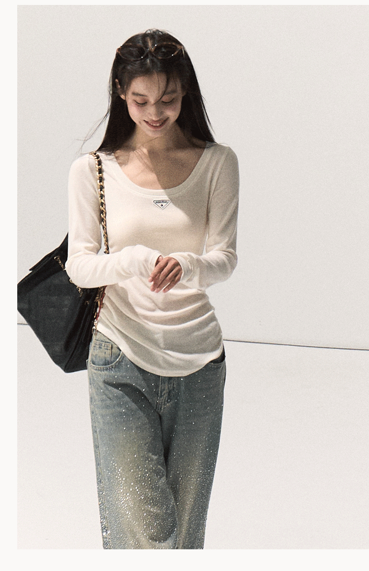 OAKMOO Tencel sweater with long sleeves, slim fit, U-neck (Sale)