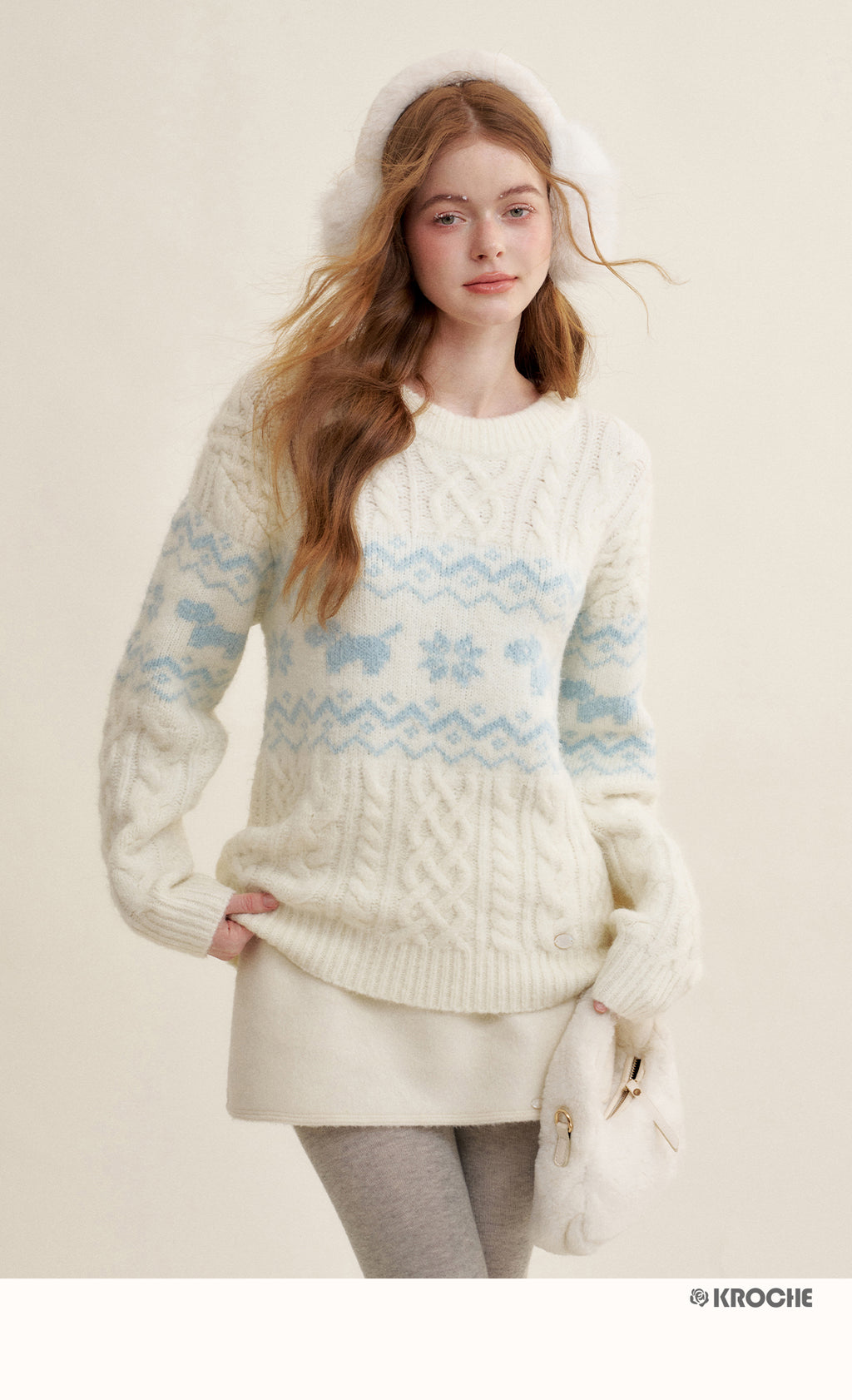 KROCHE Kroche Fair Isle Color Block Knit Crewneck Sweater by Zhao Jinmai