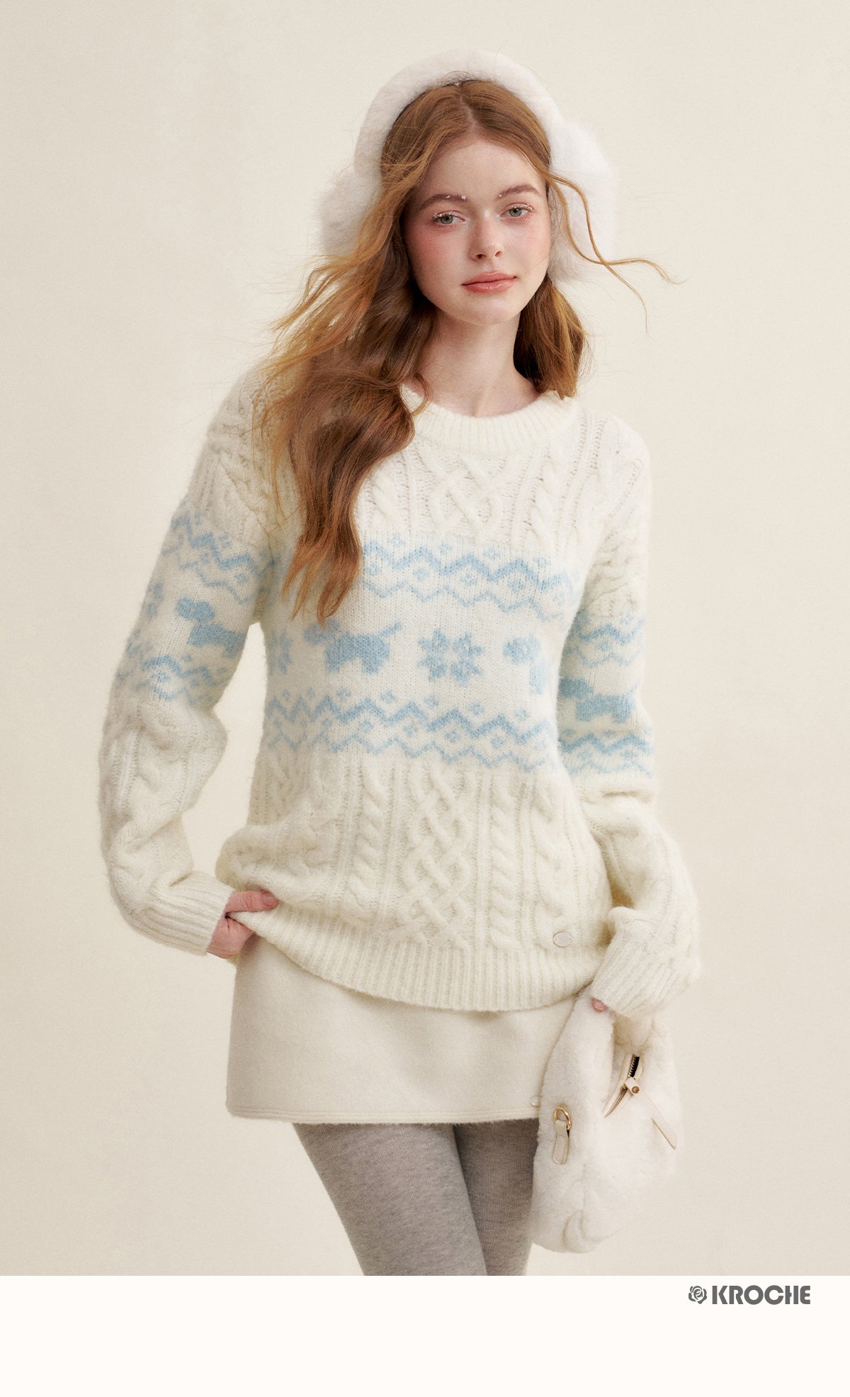 KROCHE Kroche Fair Isle Color Block Knit Crewneck Sweater by Zhao Jinmai
