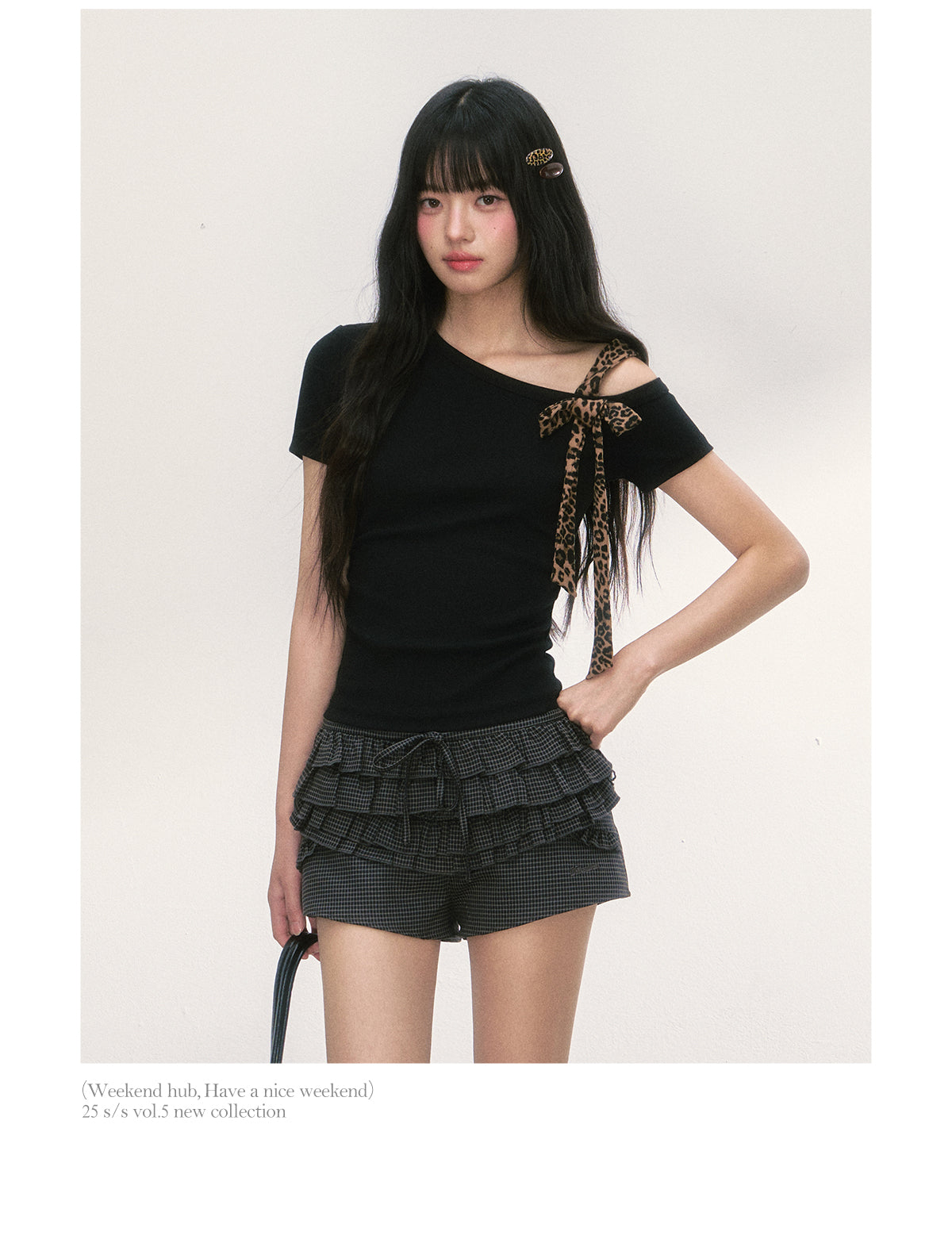 WEEKENDHUB Quần short kẻ caro phong cách học sinh nữ, mẫu mới hè 2025, thiết kế nơ xếp ly, thích hợp mặc ngoài trời