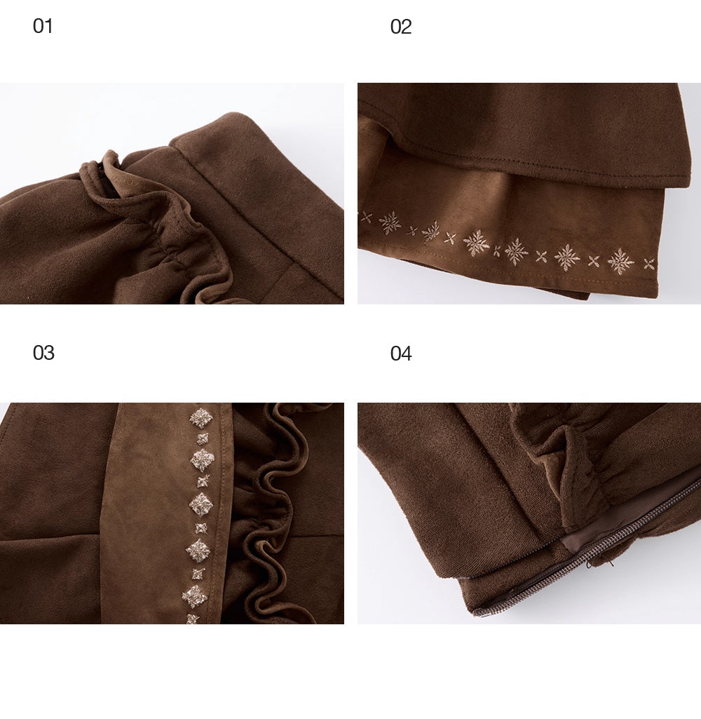 ABLUEBERRY Merlad Women's High Waisted Midi Dress, Autumn Design, Ruffled Tulle Skirt, Classic Short Skirt