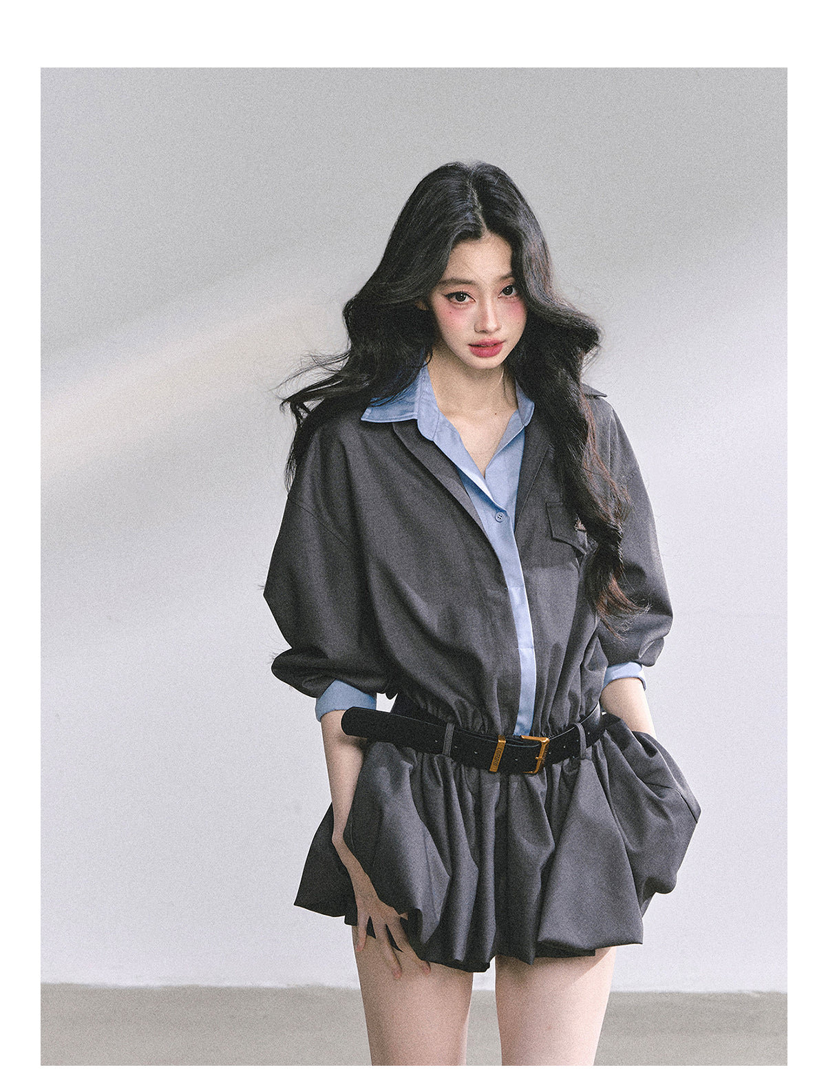 SHAOYEYAN Hepburn-style shirt dress with matching shorts for women, autumn, fitted waist, short dress, student style.