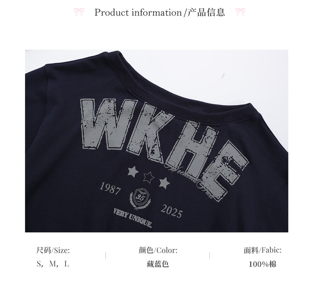 2025 new autumn and winter American style off-shoulder sweatshirt with long sleeves and clear collar Korean style WeekendHub