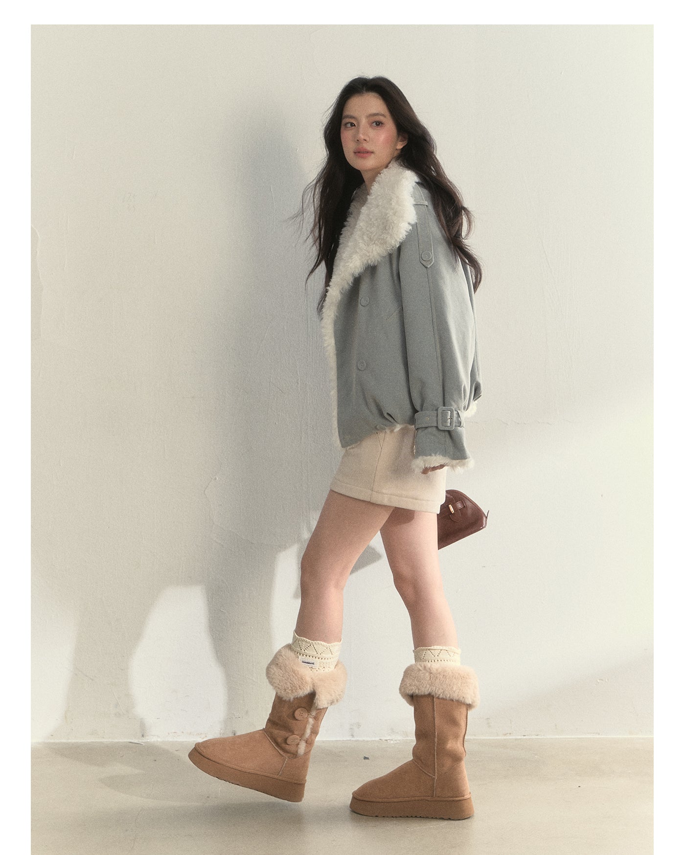 SUNSET PARK "Warm Winter Oak Forest" Soft Double-Breasted Fleece Parka