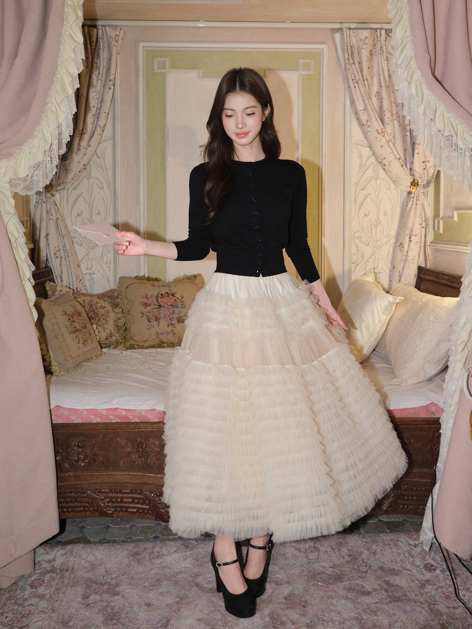 Avenement Women's Pleated Mesh A-Line Skirt