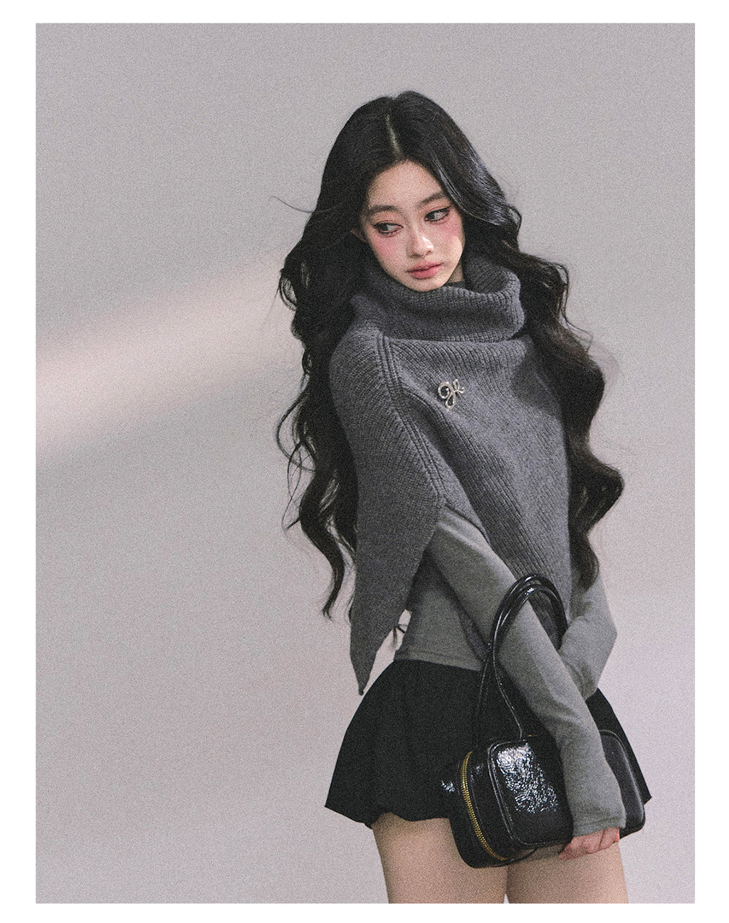 SHAOYEYAN Women's "Late Autumn Sycamore" French Knitted High Neck Sweater, Autumn Gray Coat