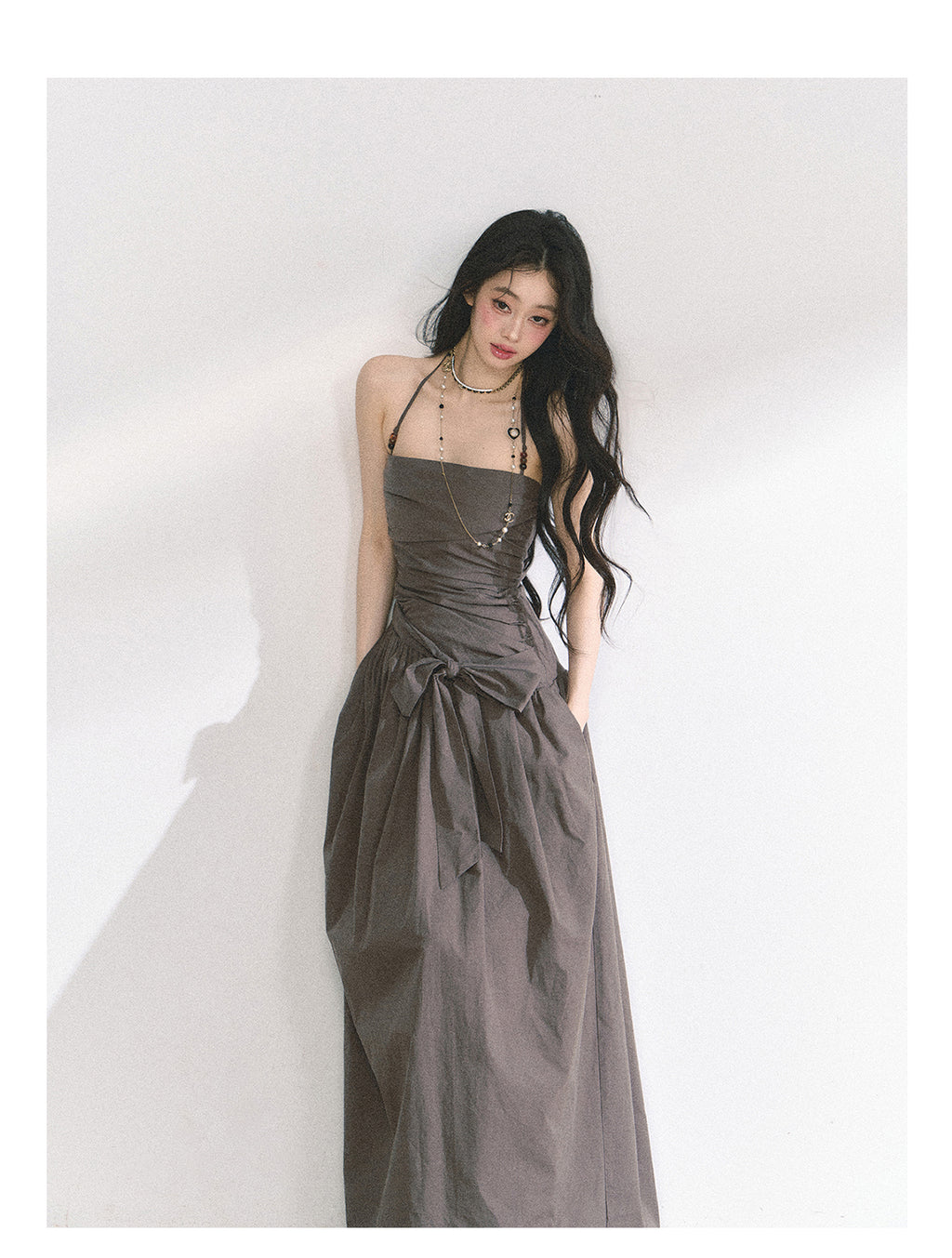 Shaoyeyan Summer Women's Cool Halter Neck Long Tube Dress with Beaded Straps