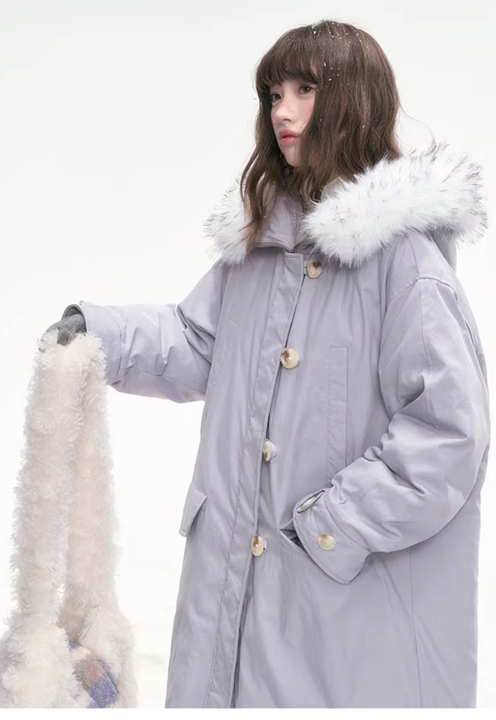 CANSTOREGIRLS Purple 'Twilight Soft Fleece' Long Coat by Canned Goods Store, Warm Down Coat with 90% White Duck Down, International Standard.