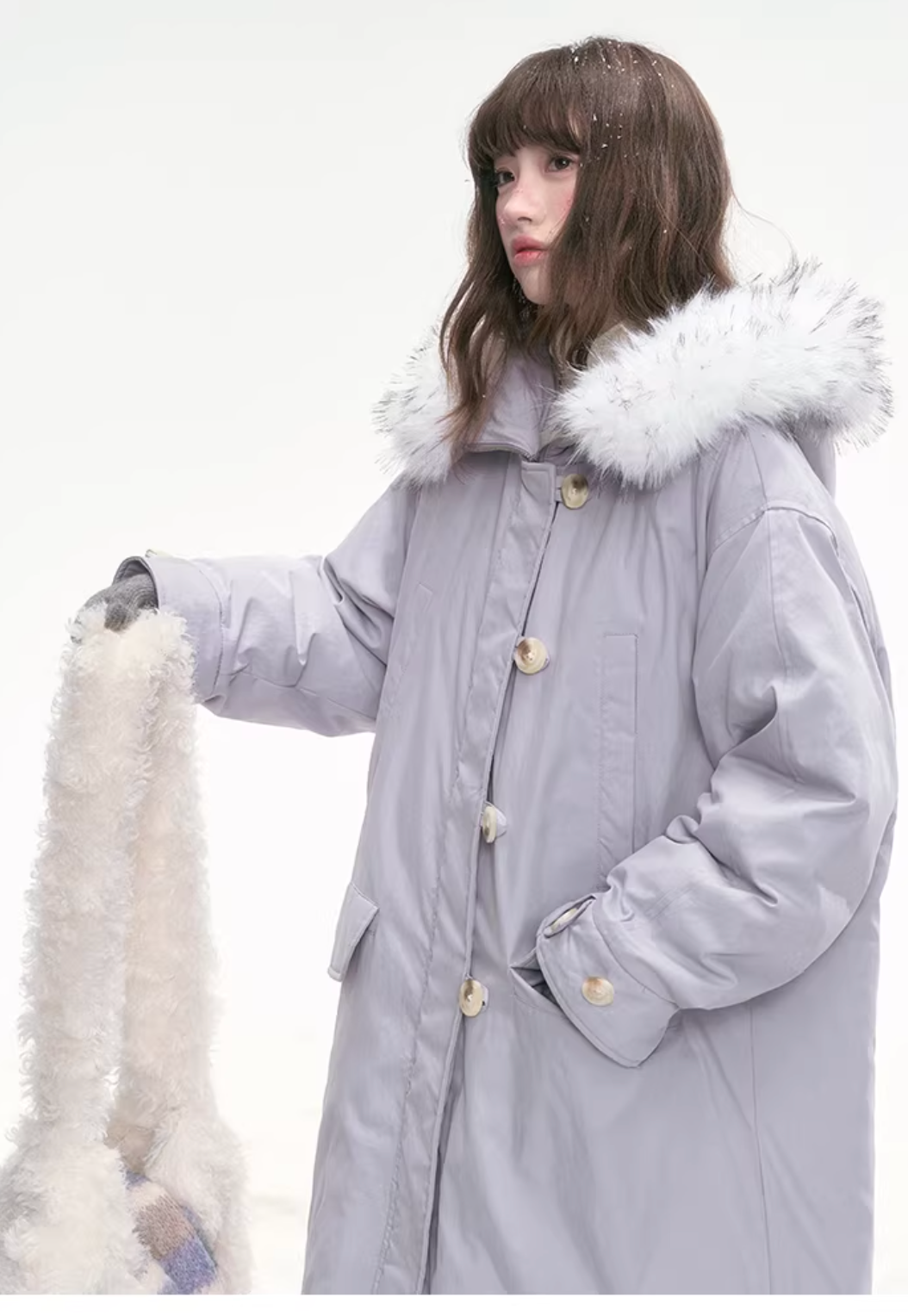 CANSTOREGIRLS Purple 'Twilight Soft Fleece' Long Coat by Canned Goods Store, Warm Down Coat with 90% White Duck Down, International Standard.