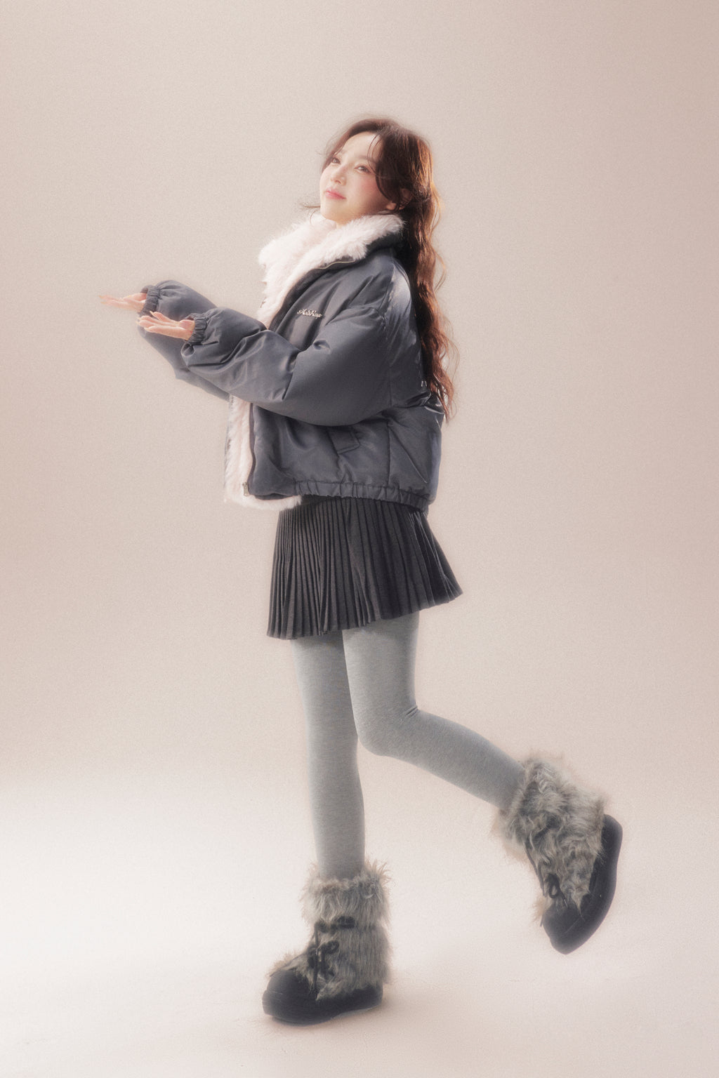 AOORAA 【Winter New Arrival】Original Design Patchwork Fleece Jacket "Cherry Blossom Snow"