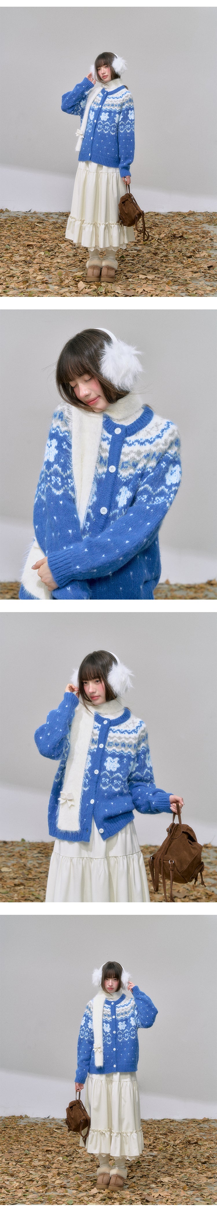 CANSTORE Canned Goods Store 'Island Blue Dream' Winter Color Block Fair Isle Raglan Knit Sweater