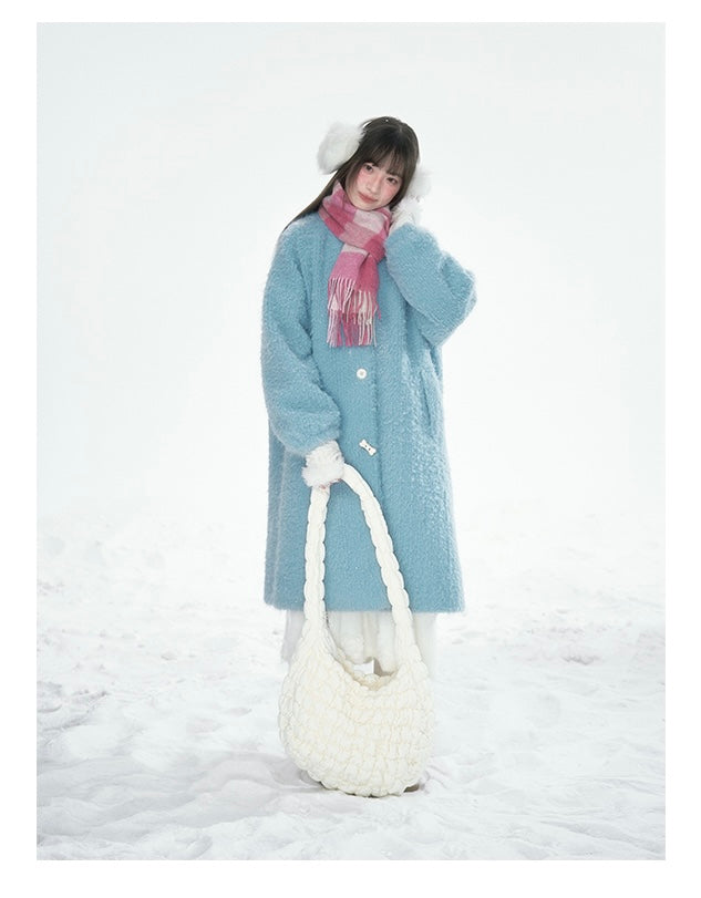 CANSTOREGIRLS Canned Goods Store women's coat 2025 winter new style color block medium length fur collar blue quilted wool