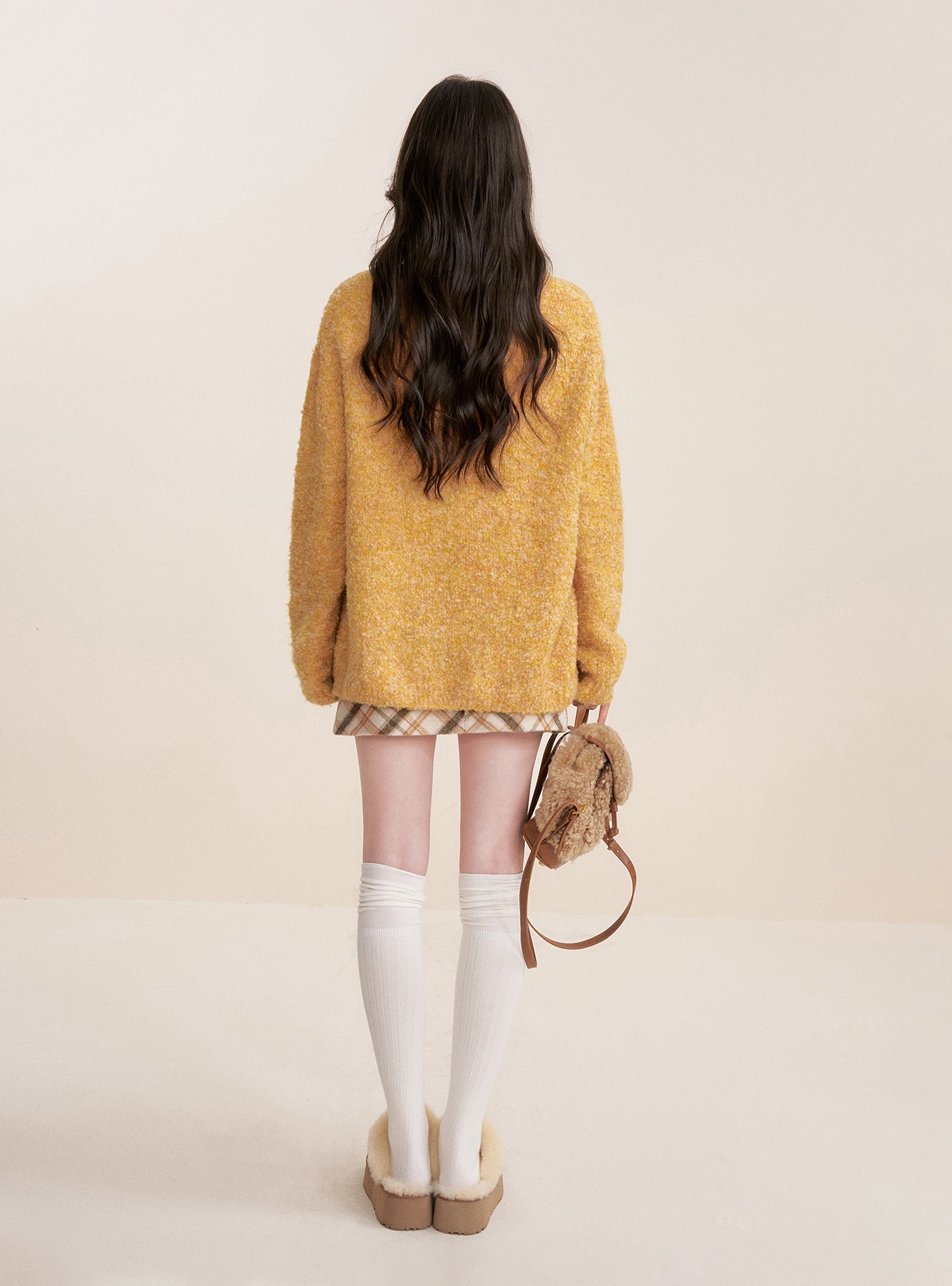 KROCHE Sunset Fluffy 25aw Thick Floral Bow Embroidered Cardigan