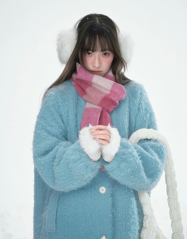 CANSTOREGIRLS Canned Goods Store women's coat 2025 winter new style color block medium length fur collar blue quilted wool