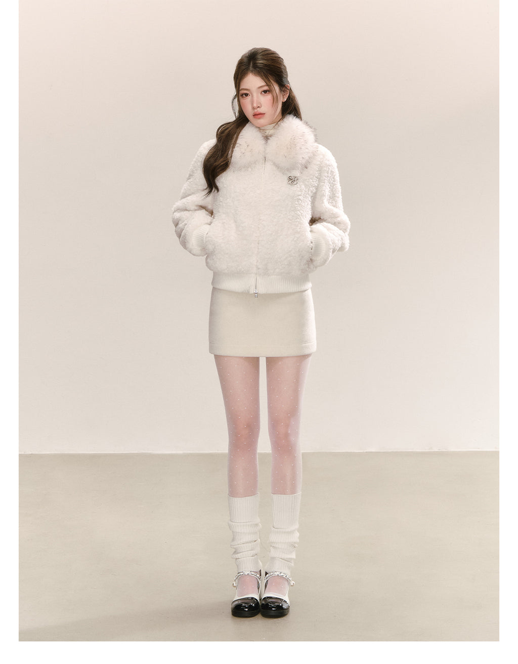 QDQD Cute Korean style short fur collar coat, thick and warm for fall and winter, super cute velvet coat