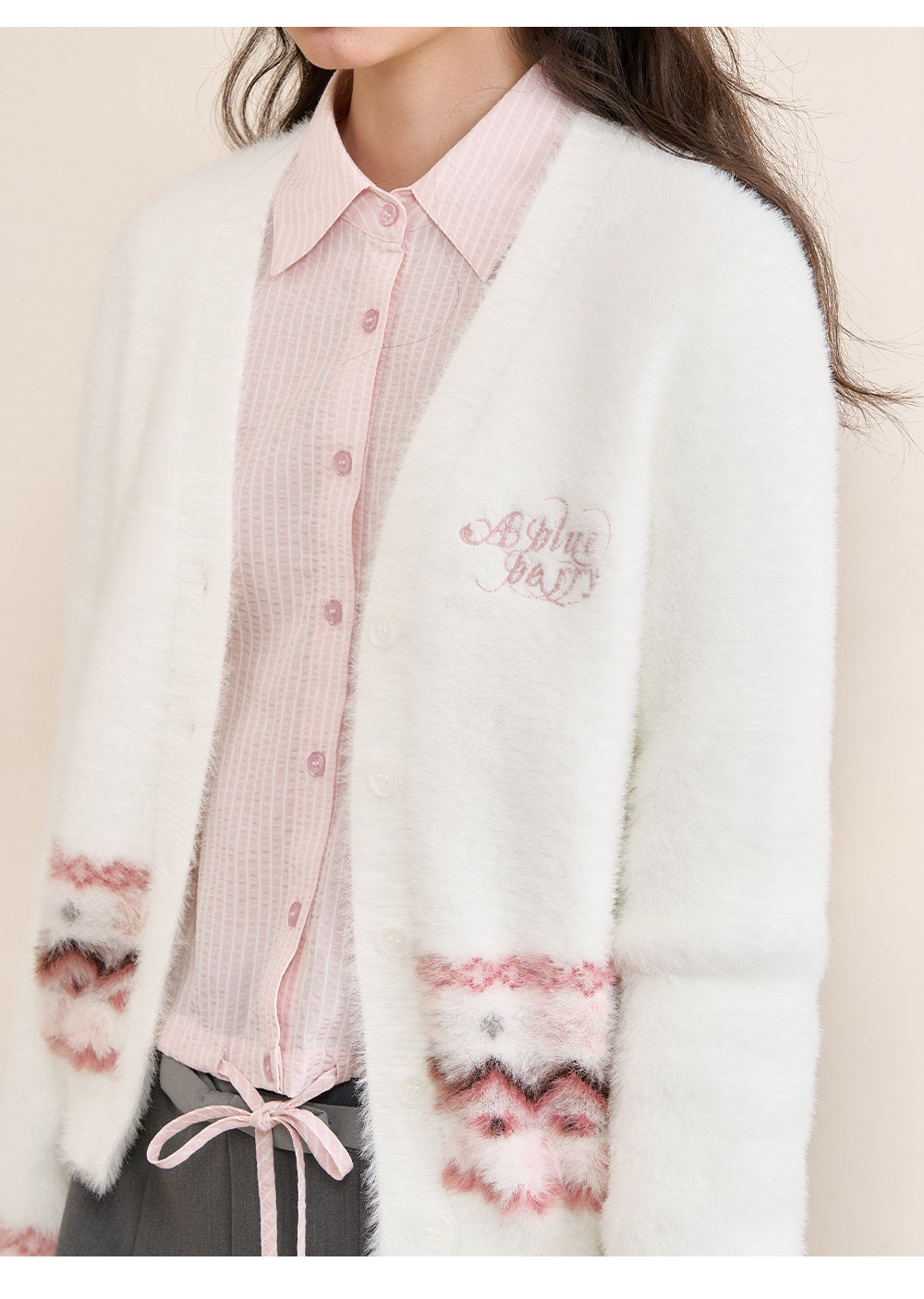 ABLUEBERRY [Tian Xiwei Style] Blueberry velvet scarf cardigan, Korean sweet style Fair Isle sweater