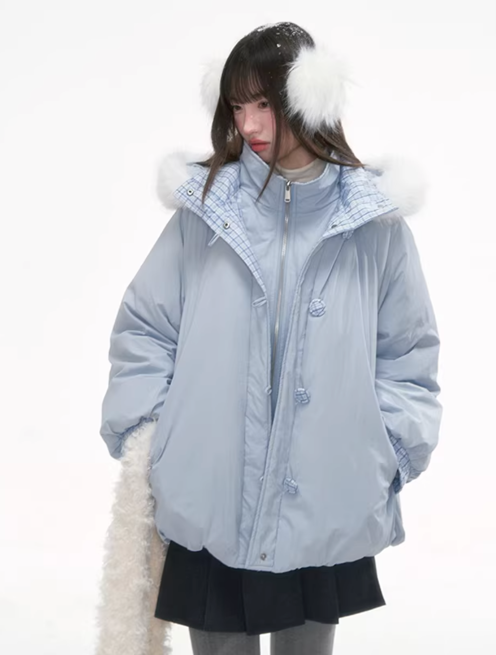 CANSTOREGIRLS "Snowy Reflections" two-piece winter coat by Canned Goods Store, 90% white faux down.