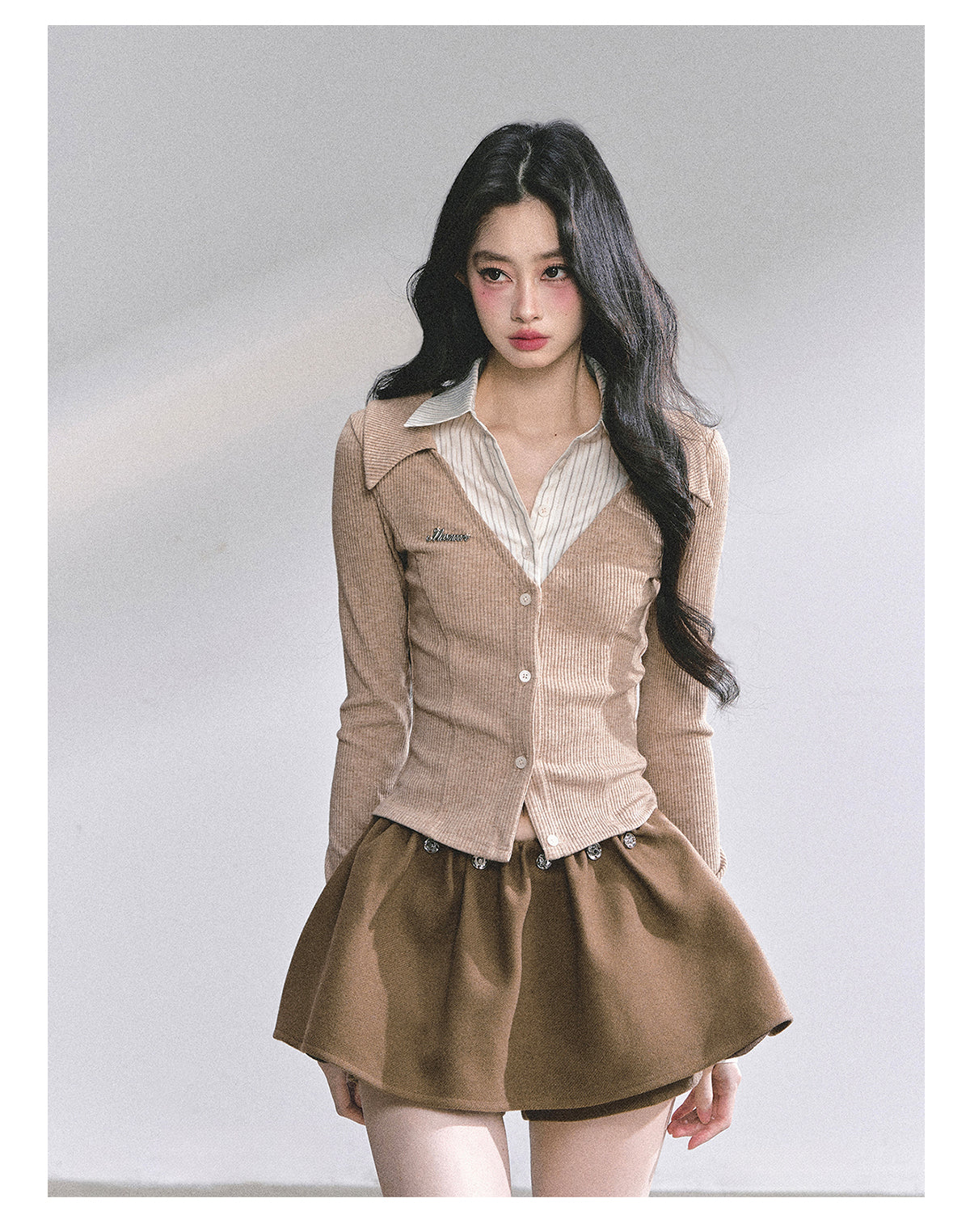 SHAOYEYAN Aomalm "Oak Poetry" Autumn Knitted Polo Shirt % Women's American Style Long Sleeve Striped Two-piece Fake Two-Piece T-shirt