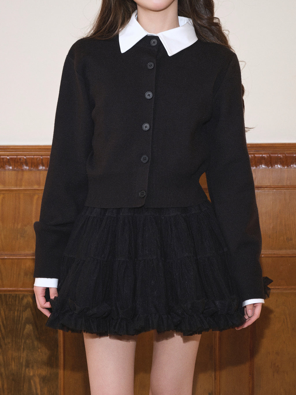 A-line dress, half dress, ruffled tulle mesh dress, fall winter AVENEMENT