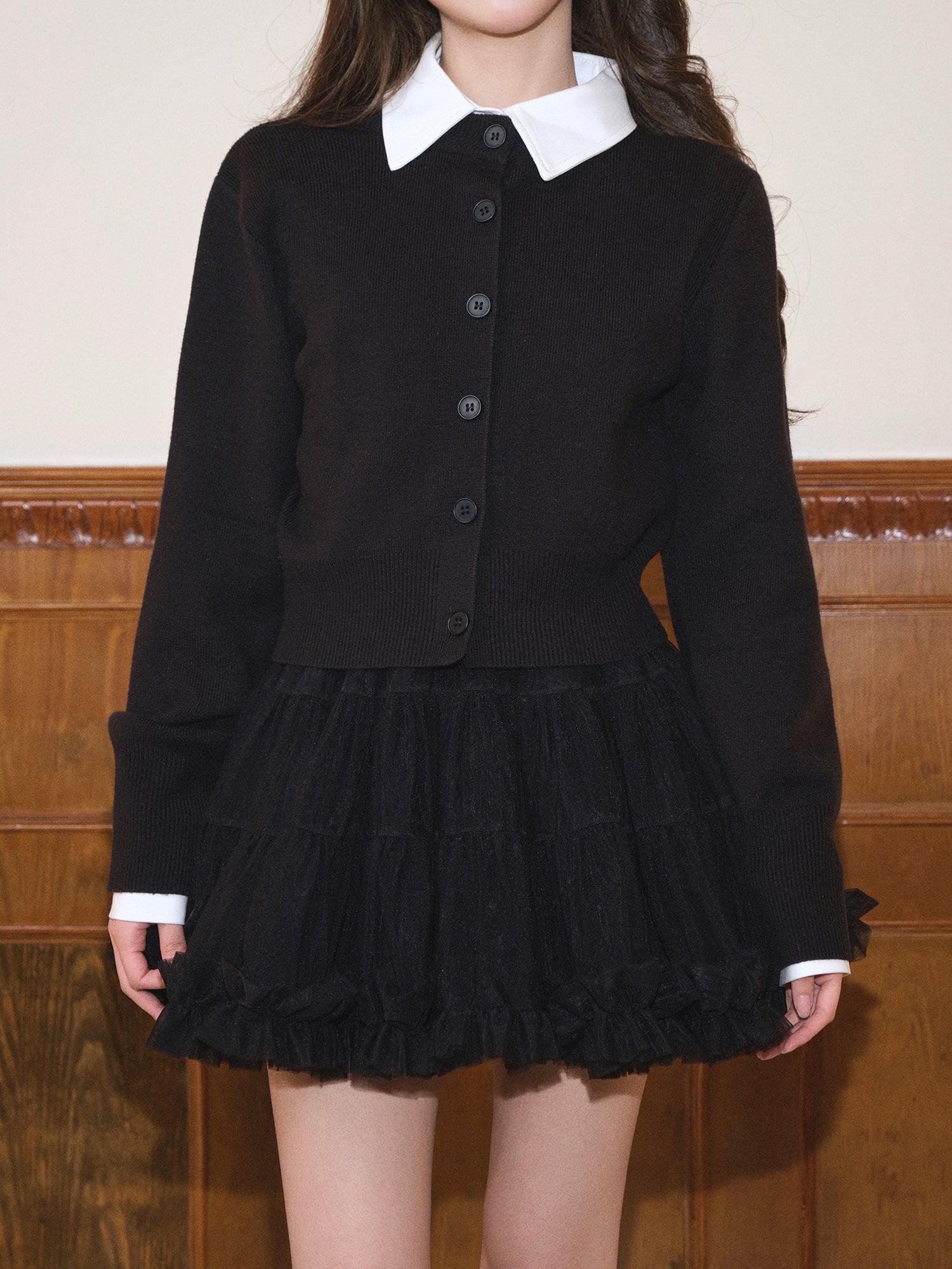 A-line dress, half dress, ruffled tulle mesh dress, fall winter AVENEMENT