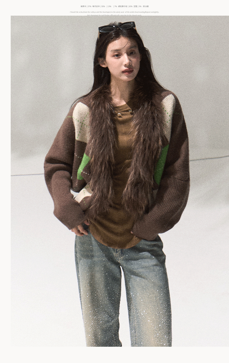 OAKMOO "Tangible Gift" - Women's Loose Cardigan with Raccoon Collar, Thick and Warm Coat.