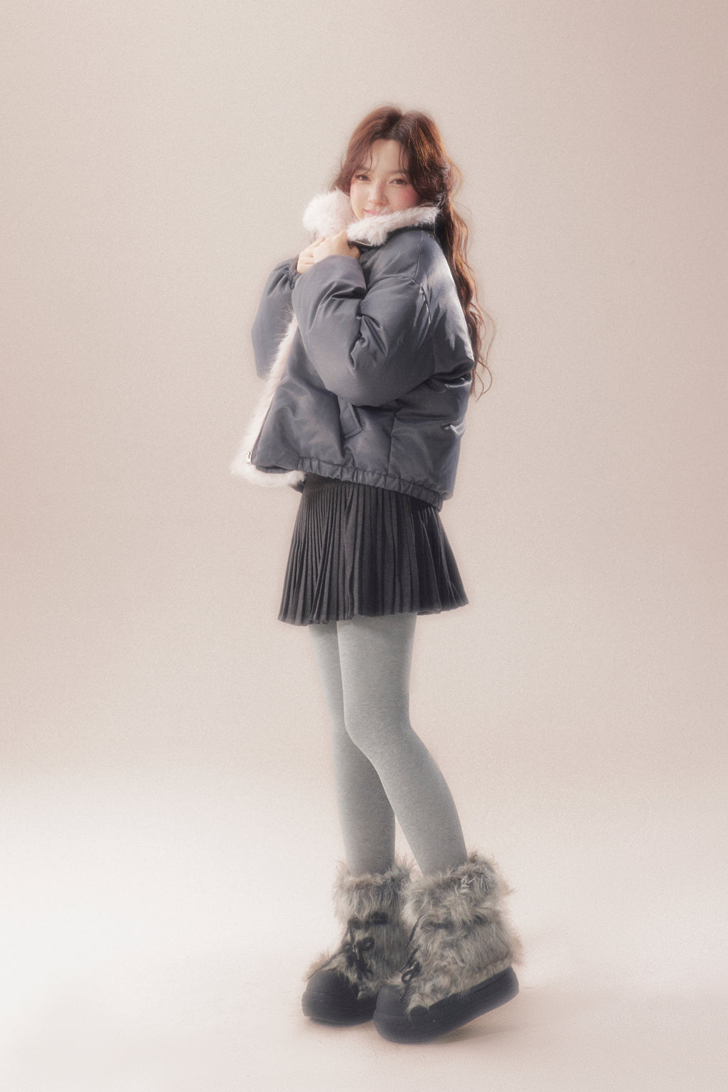 AOORAA 【Winter New Arrival】Original Design Patchwork Fleece Jacket "Cherry Blossom Snow"