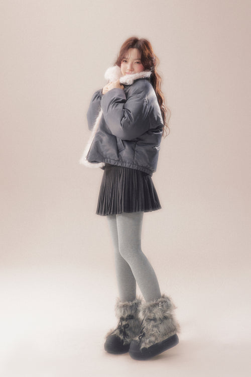 AOORAA 【Winter new arrival】Original design patchwork fleece jacket "Cherry Blossom Snow"