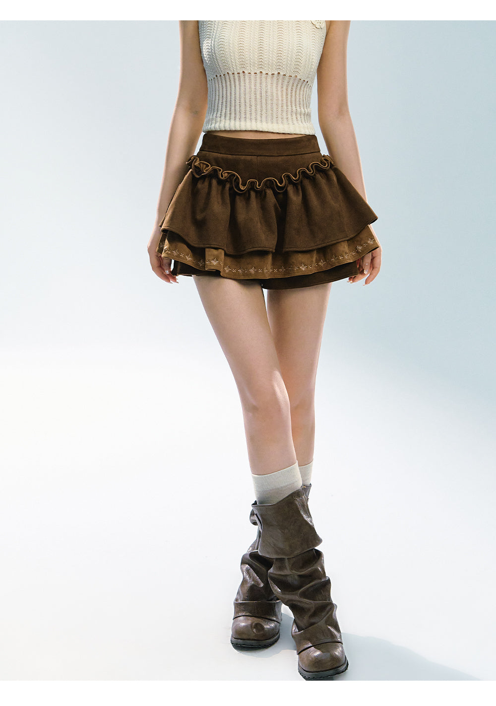 ABLUEBERRY Merlad Women's High Waisted Midi Dress, Autumn Design, Ruffled Tulle Skirt, Classic Short Skirt