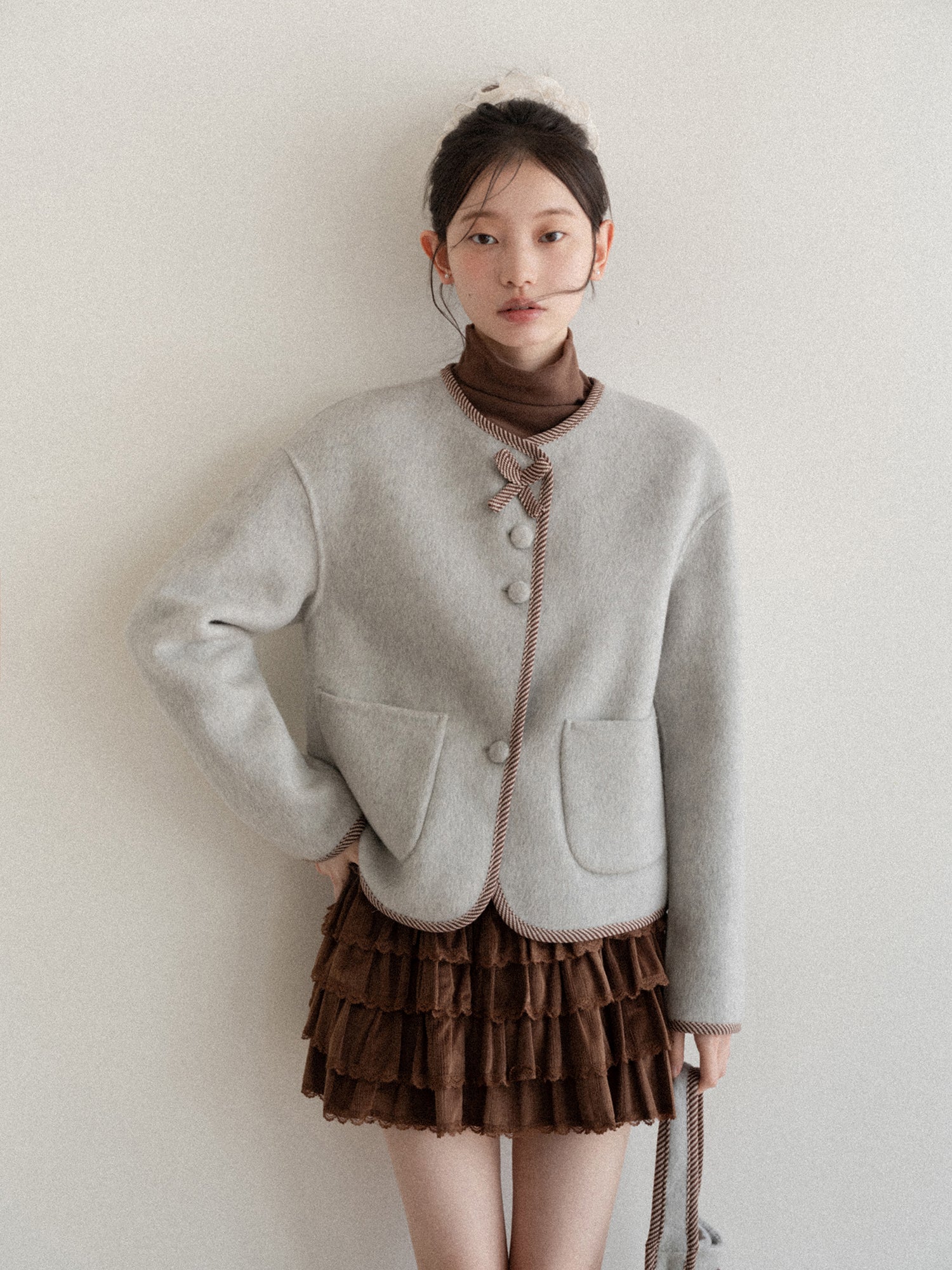 CANTONSTORY Yangcheng Story Korean style 70% wool double-sided wool coat for women winter new sweet (with handbag))