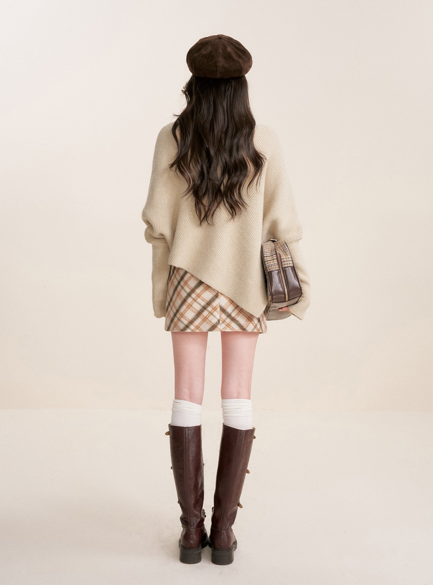 KROCHE Retro Butter Cookie Plaid A-line Wool Short Skirt 25aw