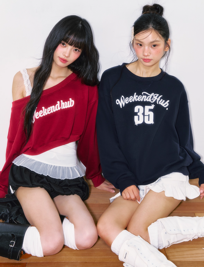 WEEKENDHUB Weekendhub 新作秋冬スタイルオフショルダースウェットシャツ2点セット（レディース）、小柄な方向けの2025年シックな韓国風ブラウス