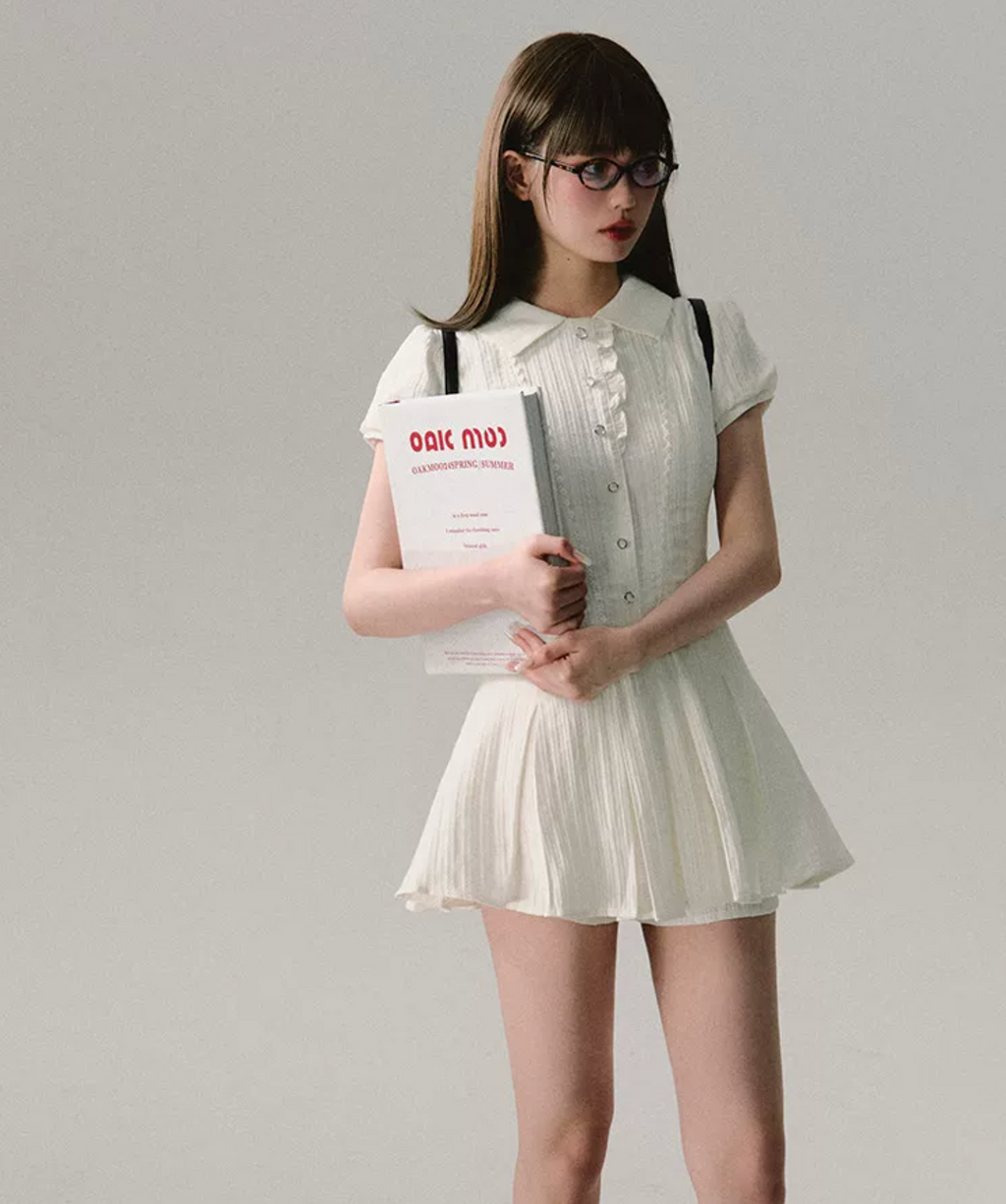 OAKMOO "Waiting for you after class" dress, A-line skirt, short-sleeved shirt dress, work/student style