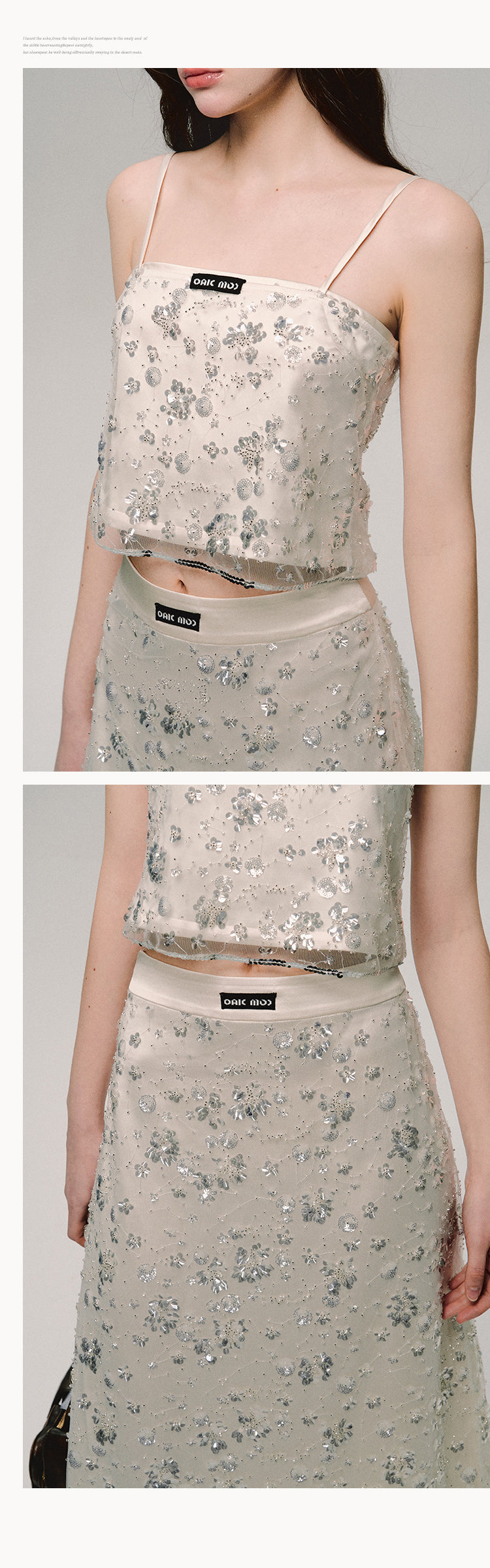 Oakmoo "Under the oak tree" linen sequin studded tank top and skirt set