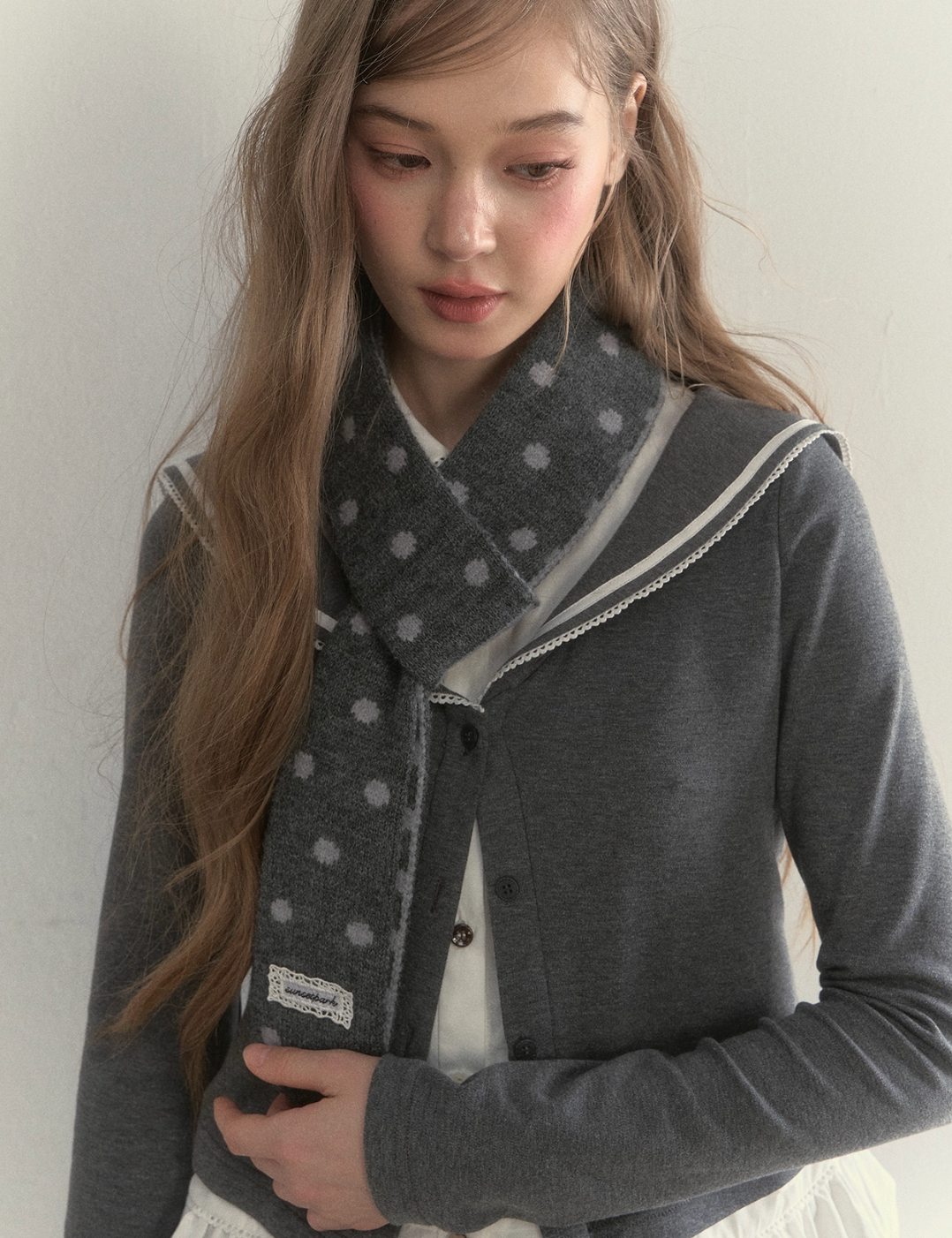 SUNSETPARK trendy retro knitted long scarf with autumn/winter ribbons.