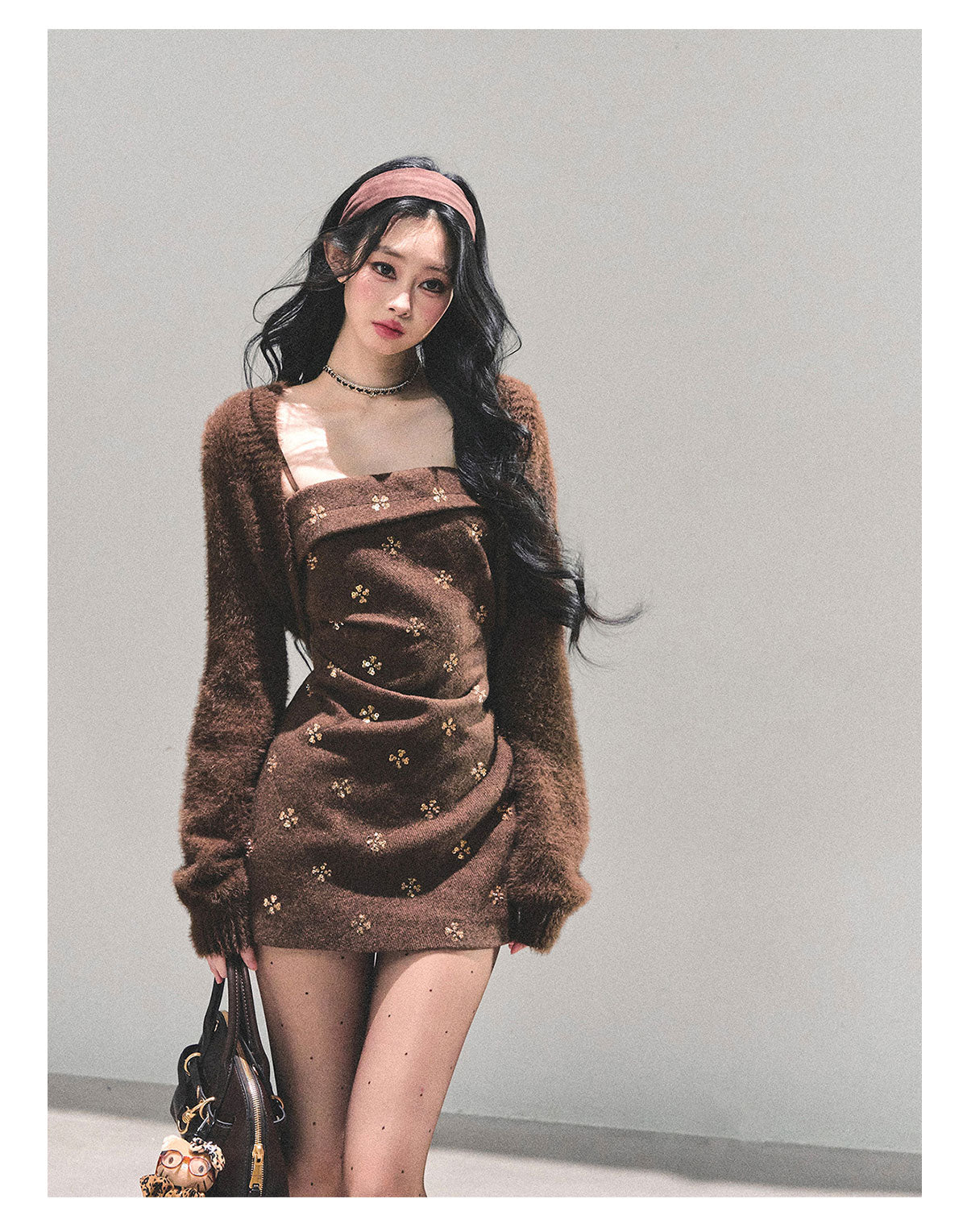 SHAOYEYAN Aomalm Women's "Begonia Blossoms Never Sleep" French Style Woolen Dress, Winter Short Skirt and Shawl.