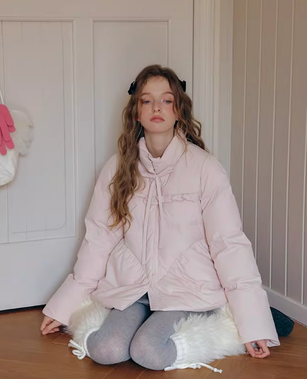 ISISLOVE Super cute pink down jacket [95% white duck down] short stand collar, A-line shape, suitable for women in winter.
