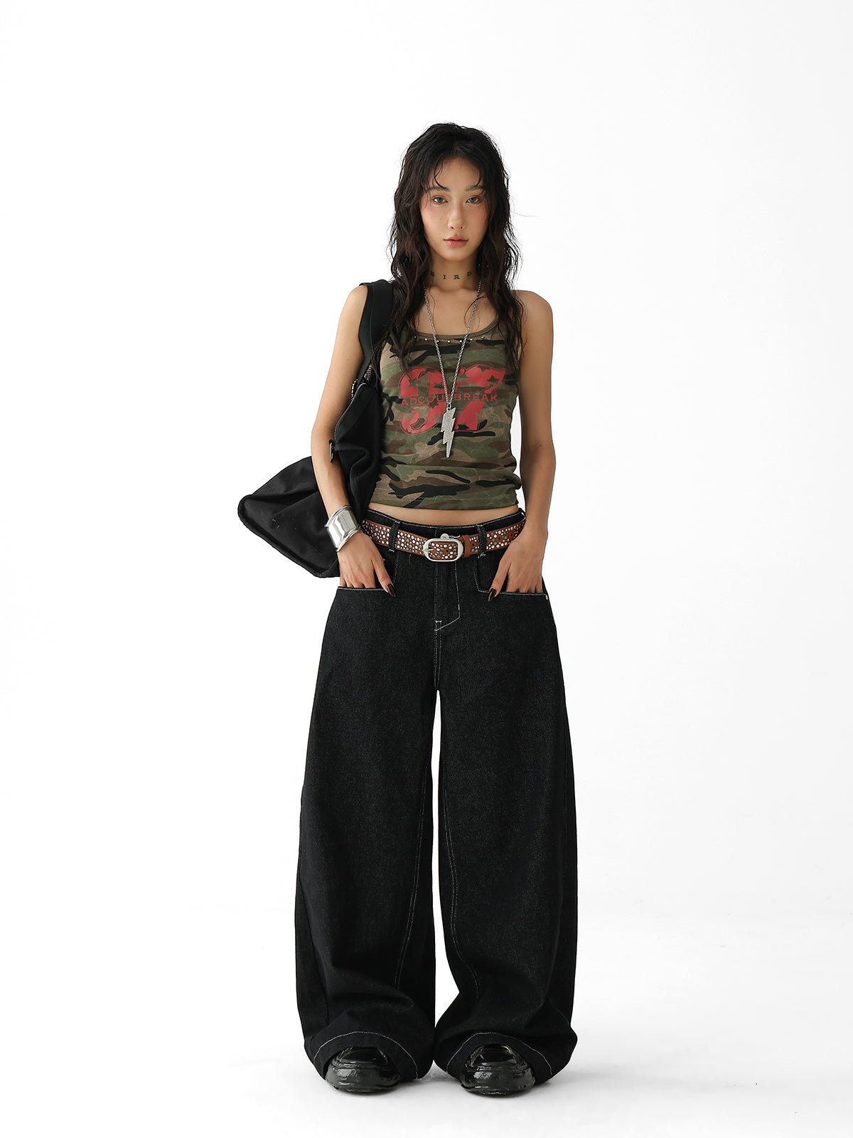Acestudios Black Low Rise Wide Leg Jeans