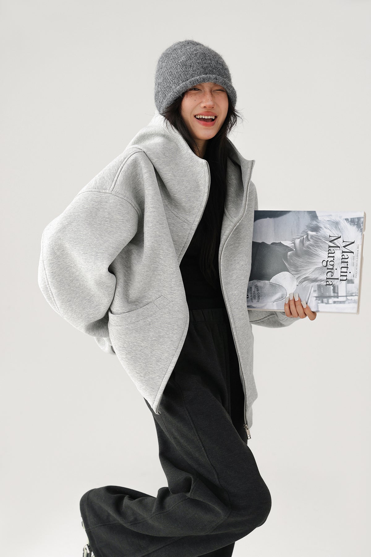 Acestudios grey fleece lined zip line hoodie
