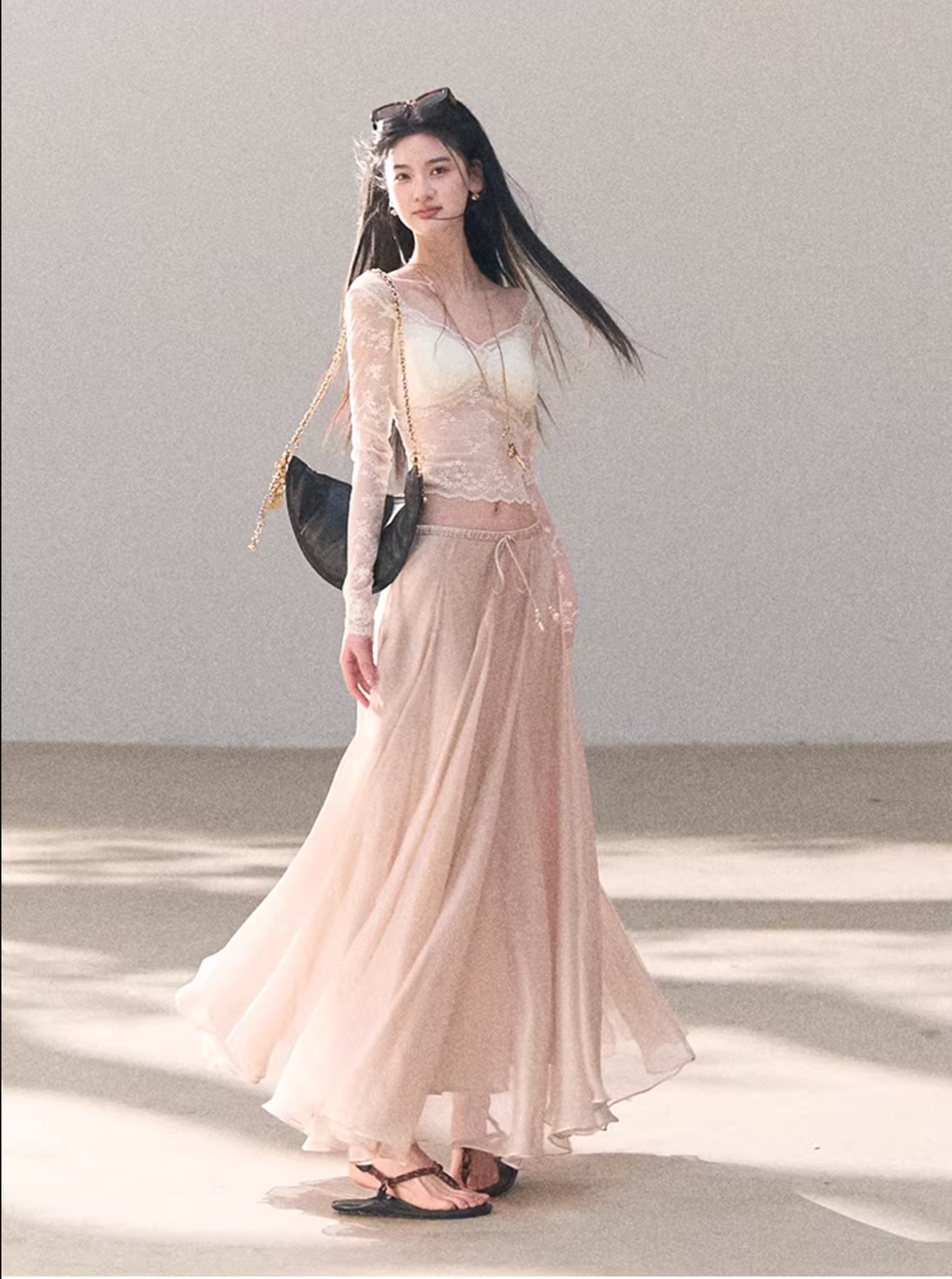OAKMOO Organza A-line skirt with soft drape, pure and seductive look