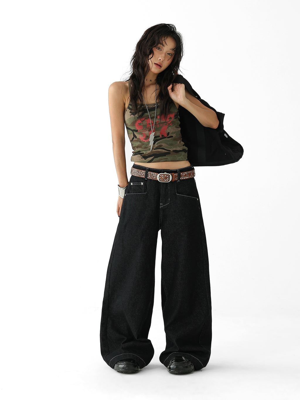 Acestudios Black Low Rise Wide Leg Jeans