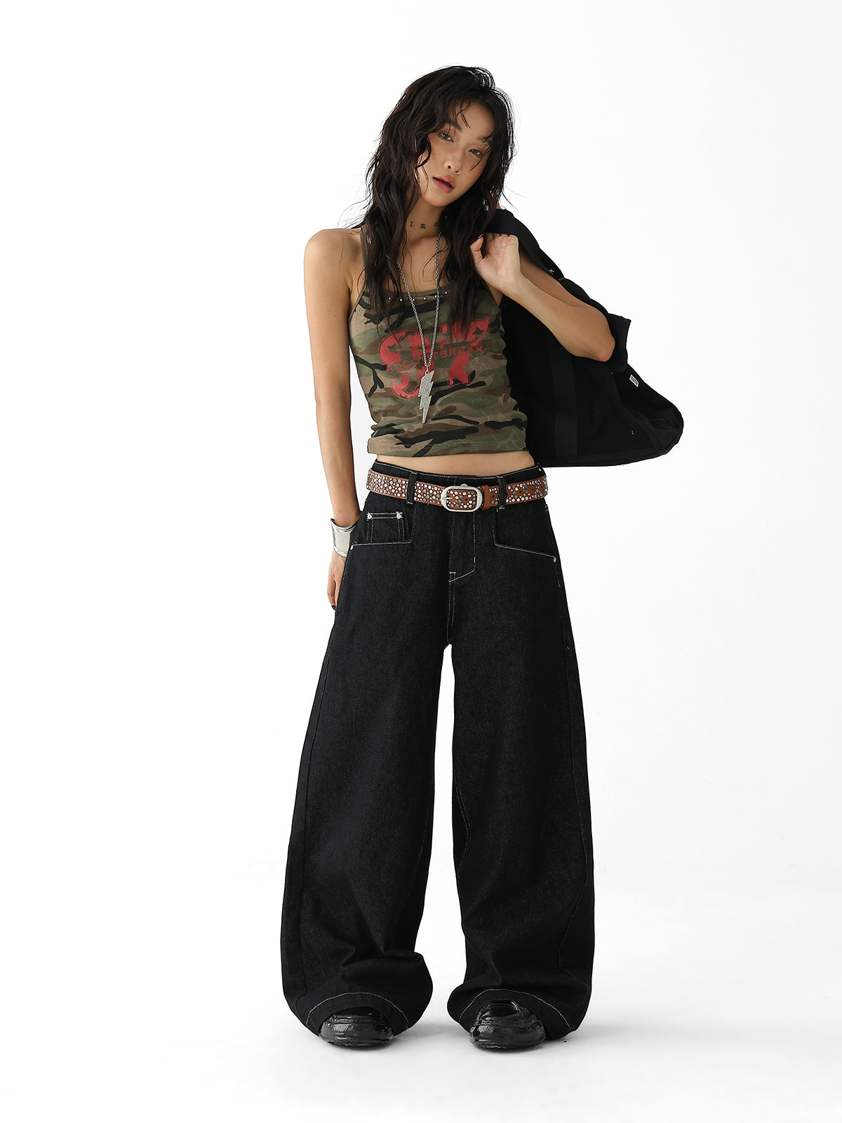Acestudios Black Low Rise Wide Leg Jeans