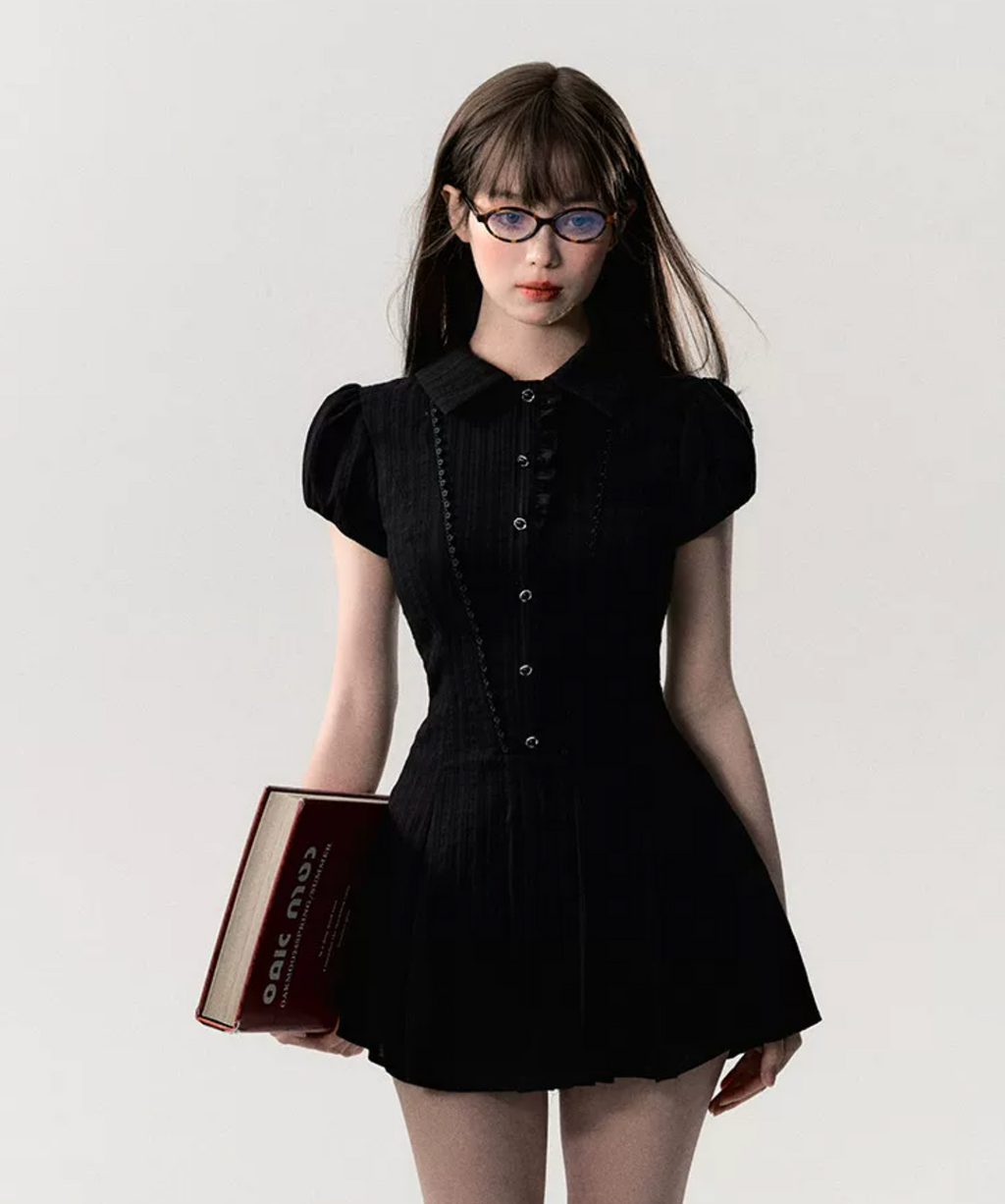 OAKMOO "Waiting for you after class" dress, A-line skirt, short-sleeved shirt dress, work/student style