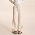 KROCHE Comfortable, wide-leg fleece pants, cashmere blend, ribbed, loose style.