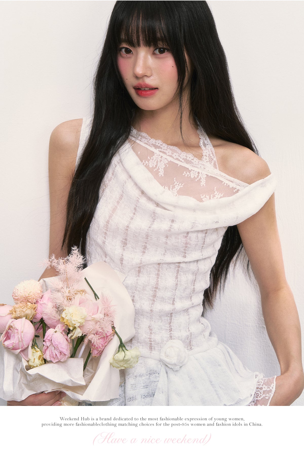 WEEKENDHUB Women's White French Lace Top, High-end Summer Off-the-Shoulder Short Sleeve Design with Asymmetrical Shoulders