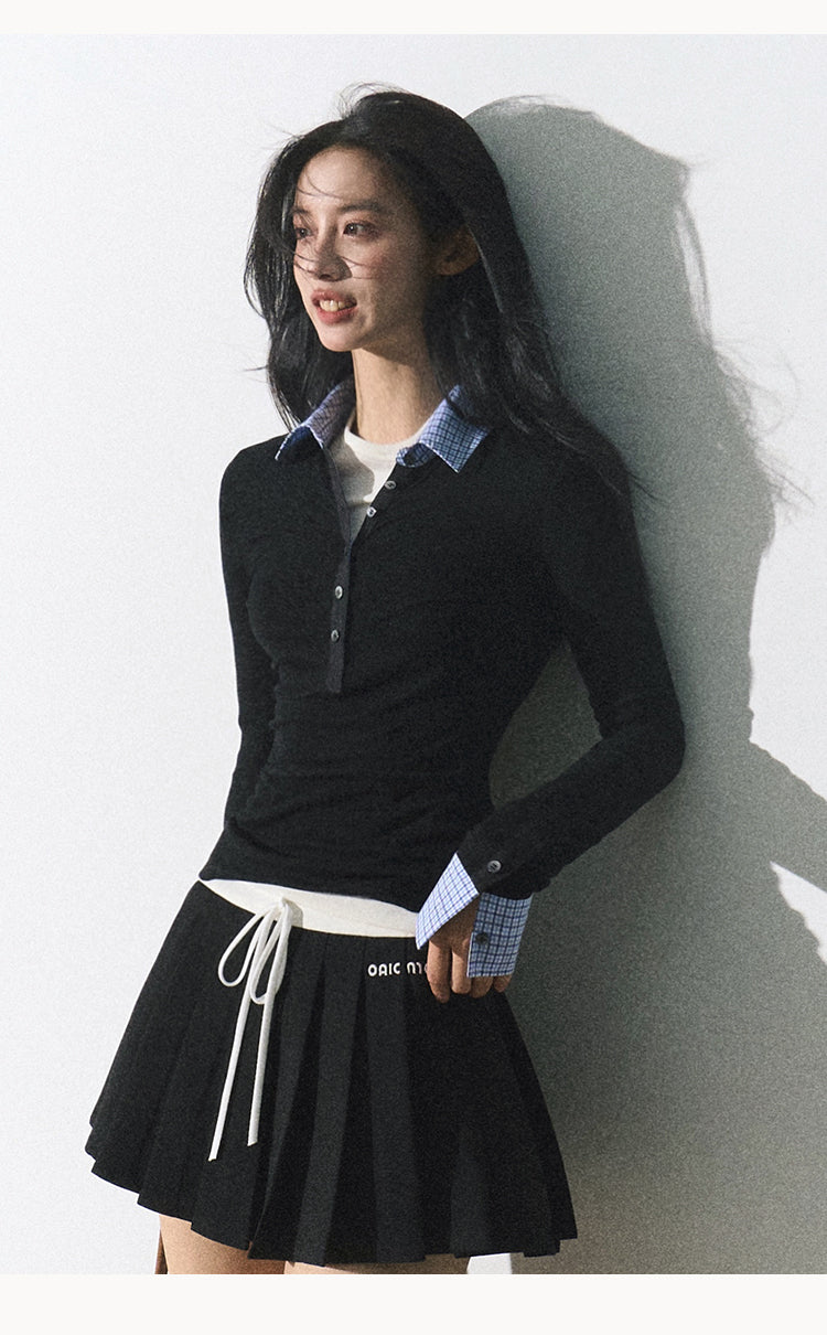 Oakmoo black pleated skirt, soft cotton, smooth satin waistband