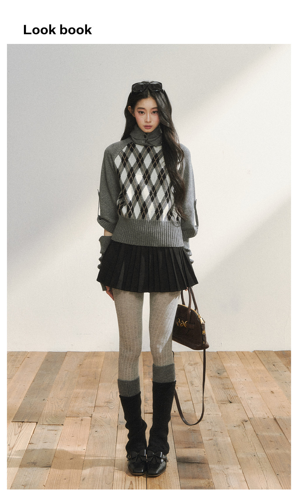 7SHIFTIN Original Design classic diamond pattern half-sleeved knit sweater, student style, slim fit