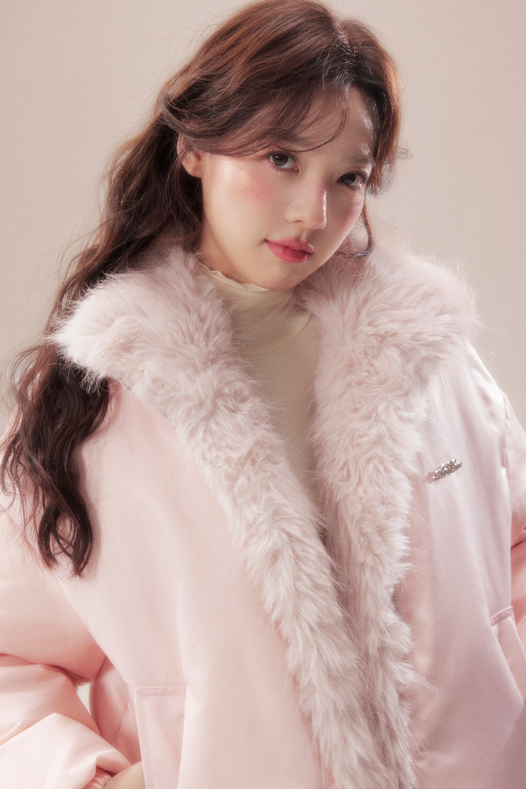 AOORAA 【Winter New Arrival】Original Design Patchwork Fleece Jacket "Cherry Blossom Snow"