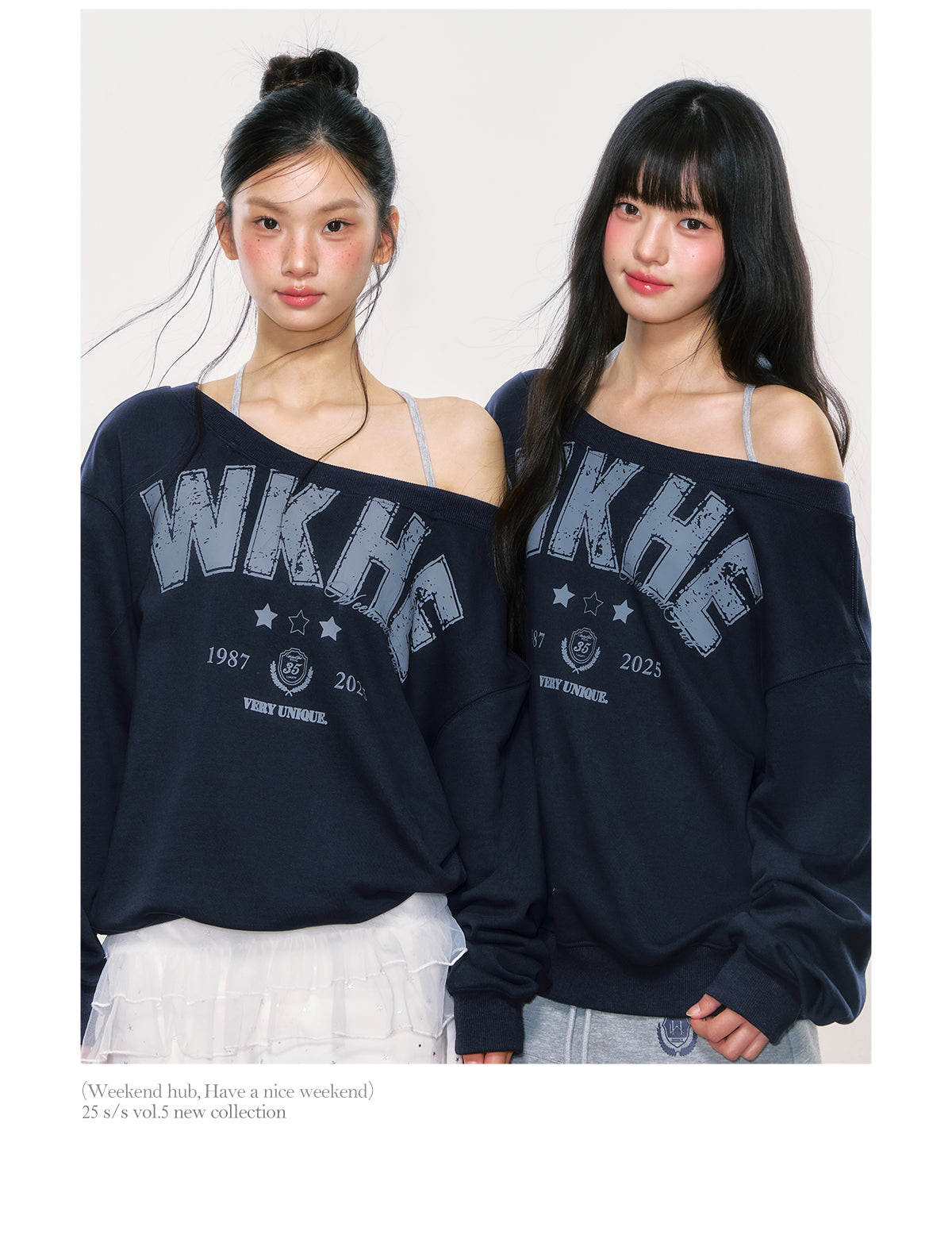 2025 new autumn and winter American style off-shoulder sweatshirt with long sleeves and clear collar Korean style WeekendHub