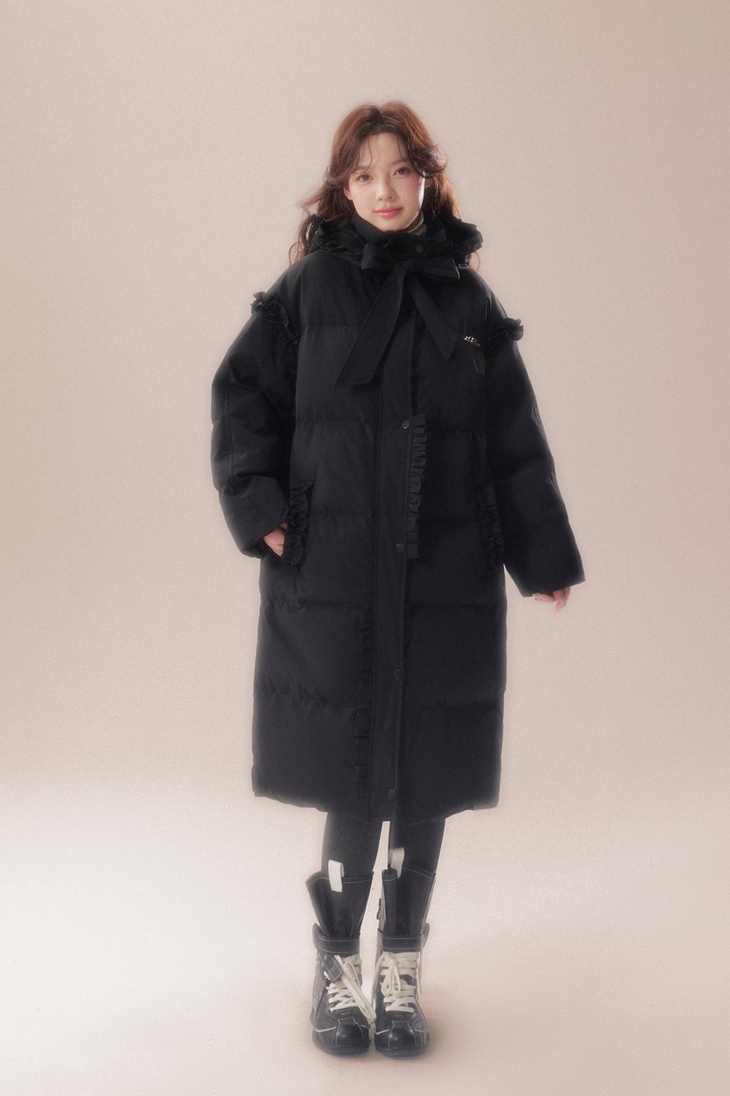 AOORAA 【Extreme Cold Series】The third generation of "Warm Winter in the Snow Country" original design waterproof long down jacket with lace trim